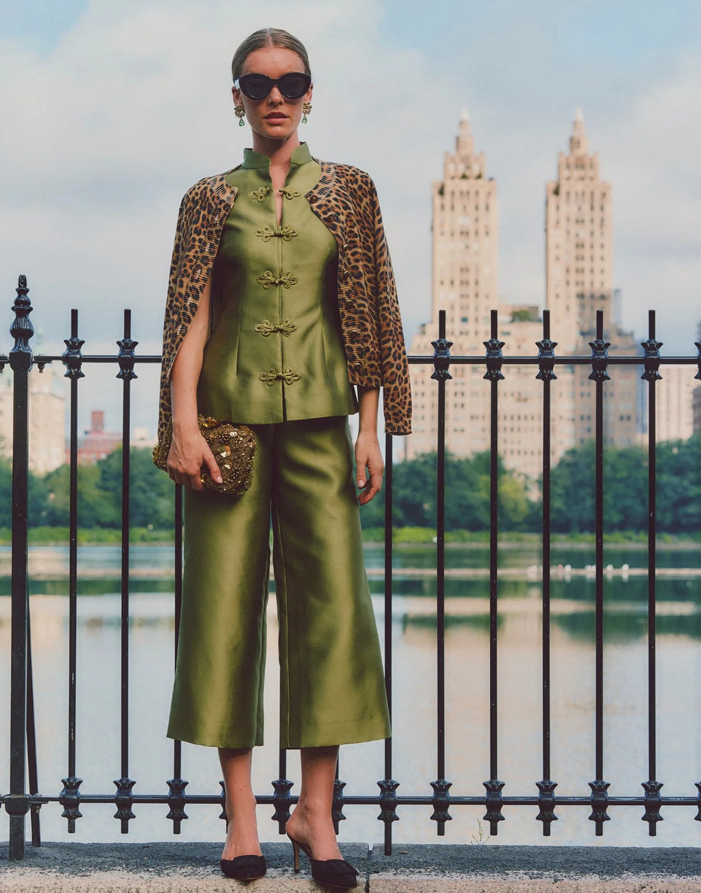 Blake Cropped Dupioni Flared Pants