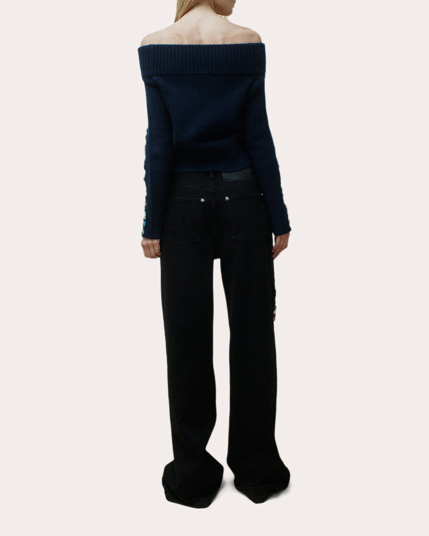 Lio Embroidered Belted Wide-Leg Jeans