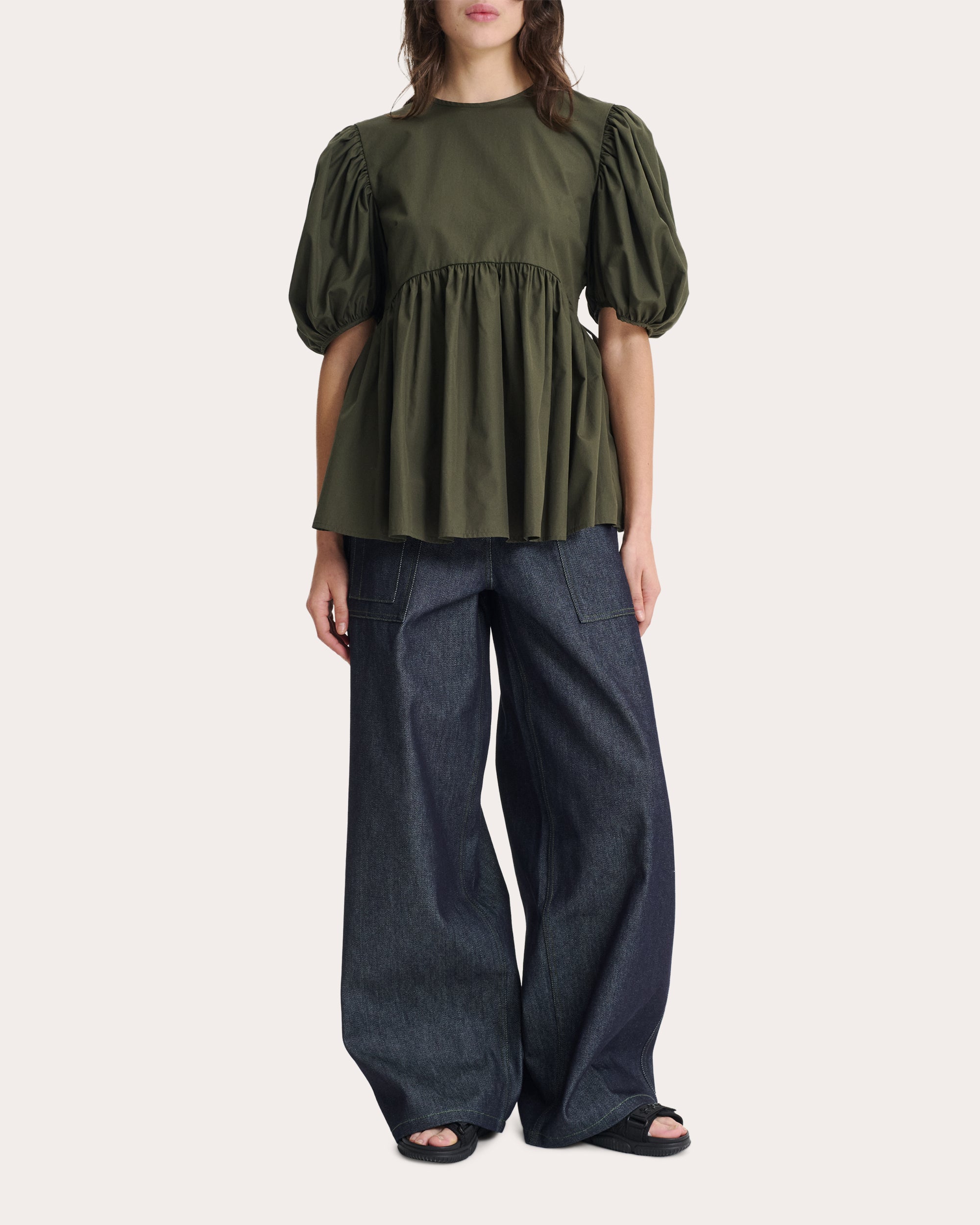 Anisha Cotton Puff-Sleeve Babydoll Top