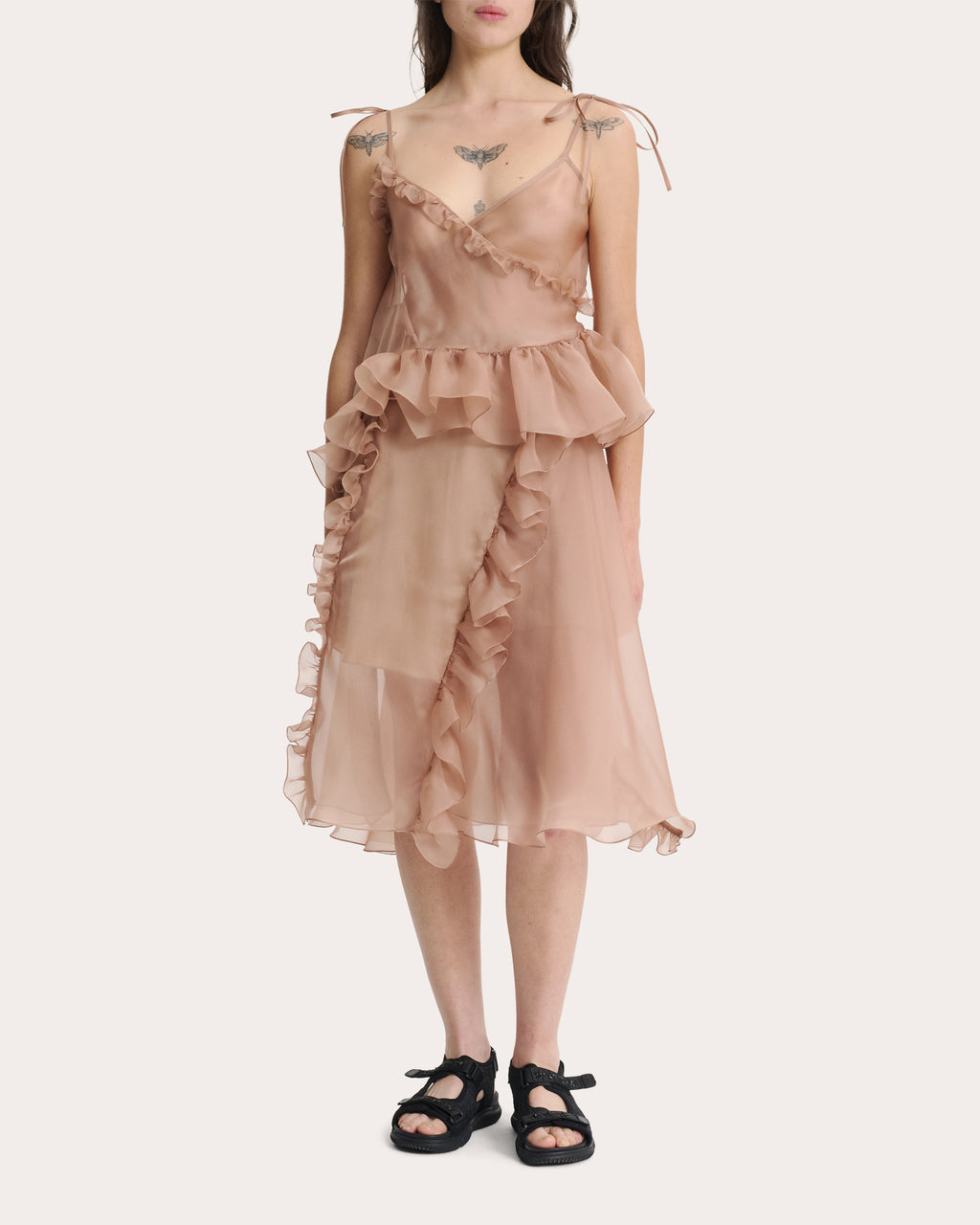 Alessandra Sheer Silk Organza Ruffled Peplum Top