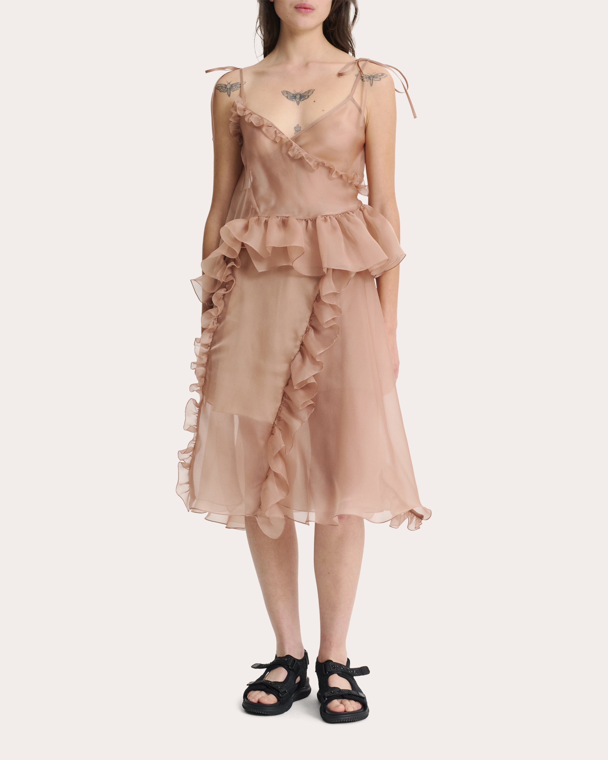 Alessandra Sheer Silk Organza Ruffled Peplum Top