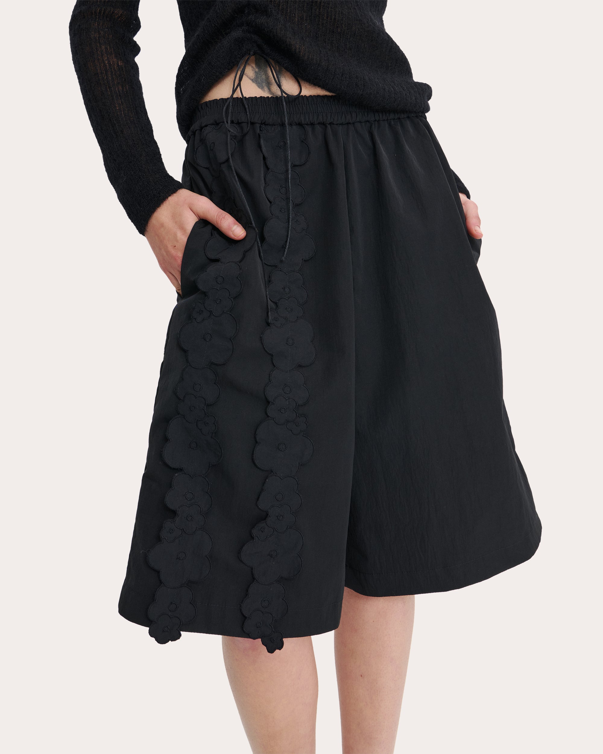 Angel Floral Appliqué Recycled Taffeta Longline Shorts