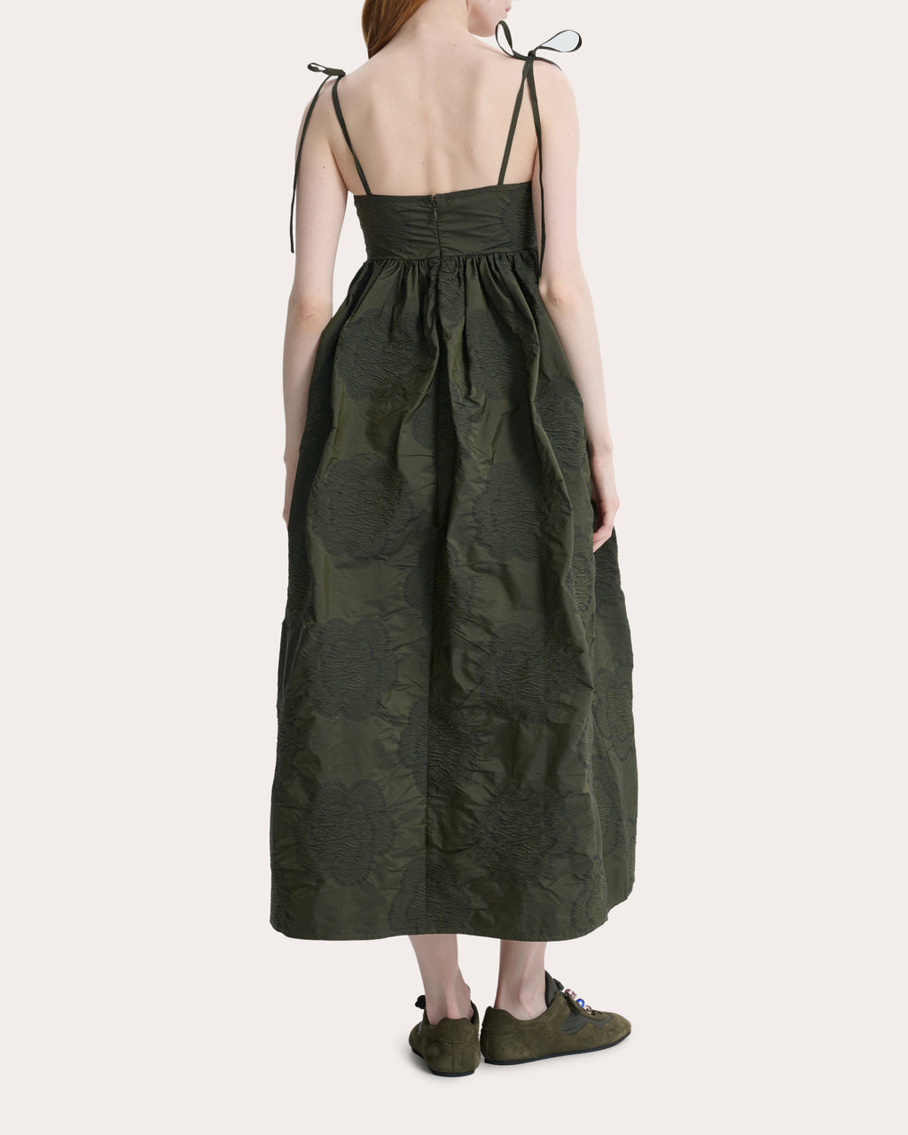 Alena Floral Borus Jacquard Empire-Waist Midi Dress