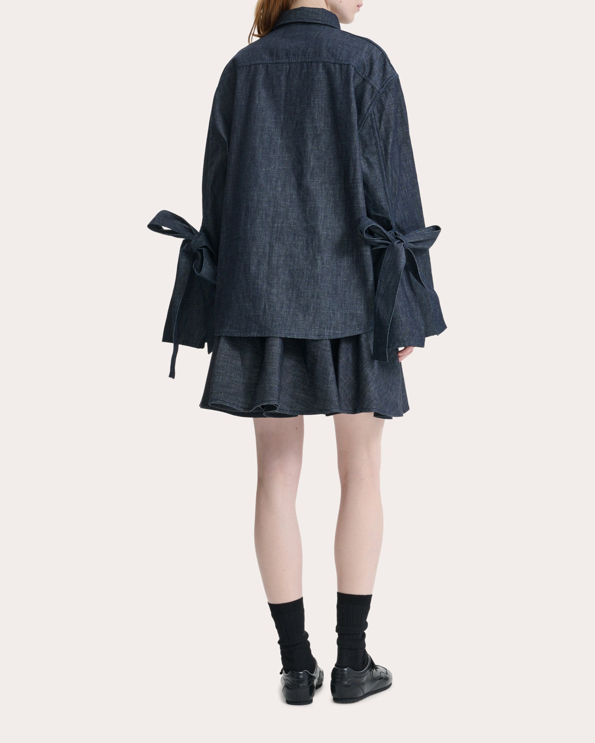 Coral Denim Bow-Sleeve Shirt