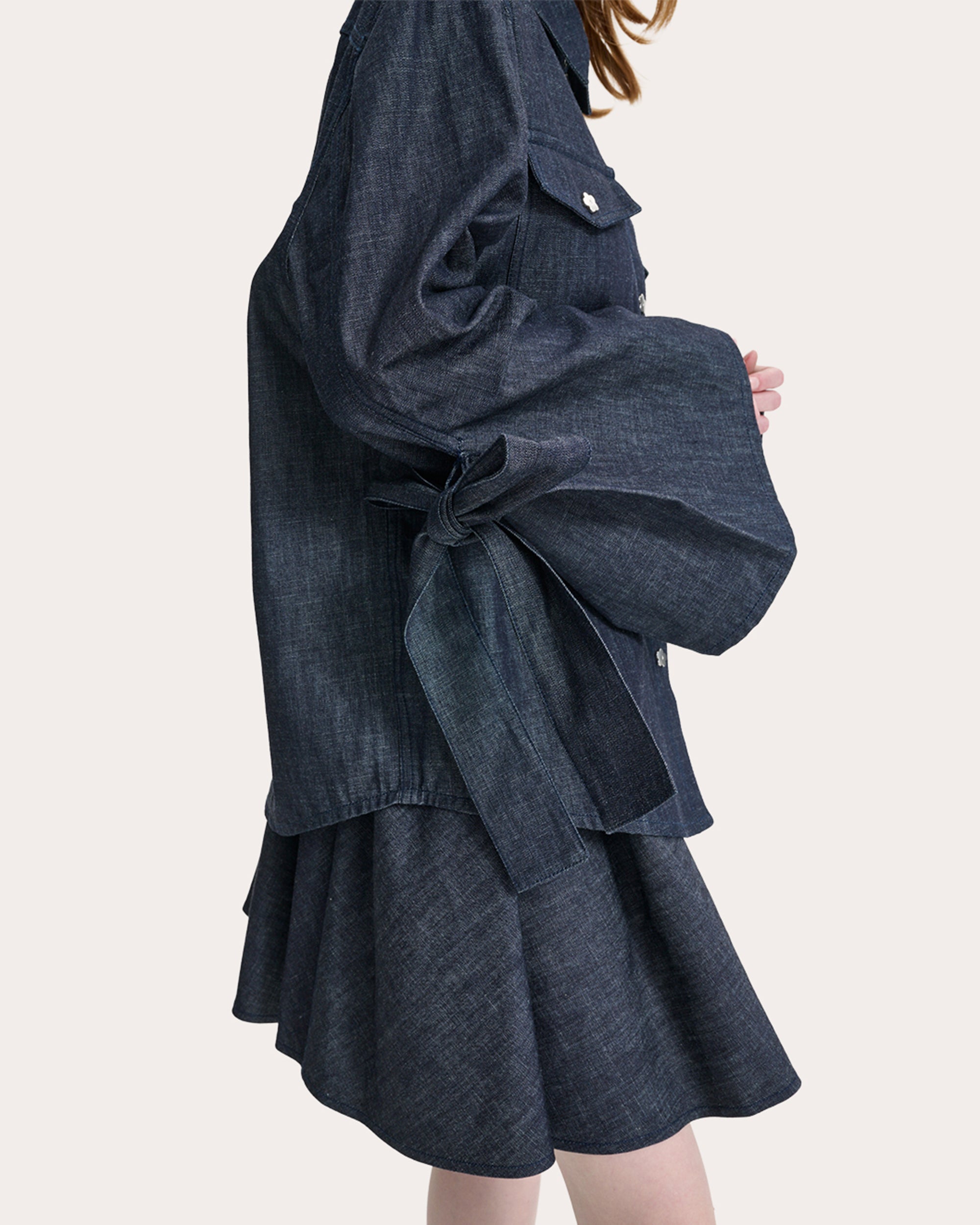 Coral Denim Bow-Sleeve Shirt