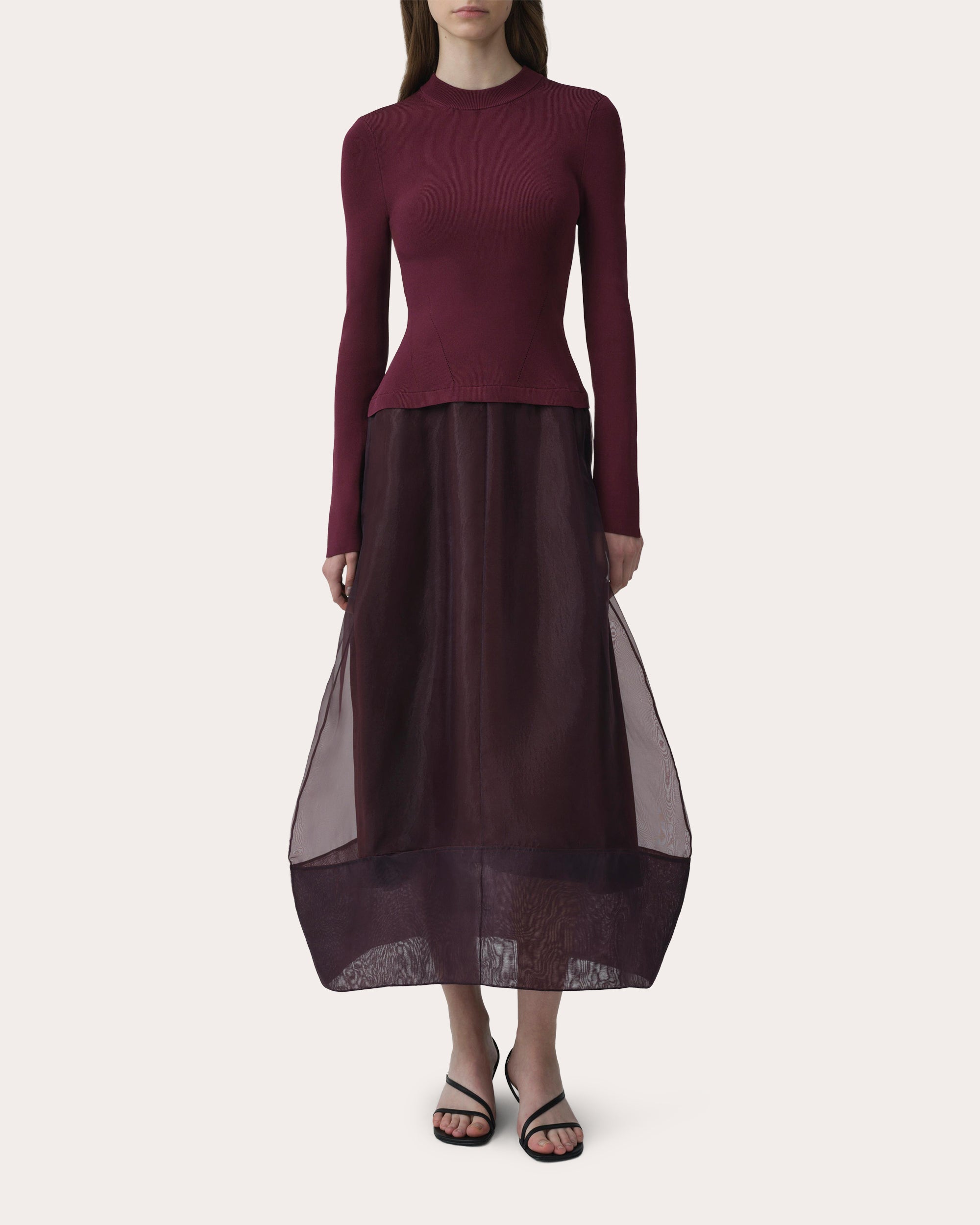 Maril Knit Organza Combo Midi Dress