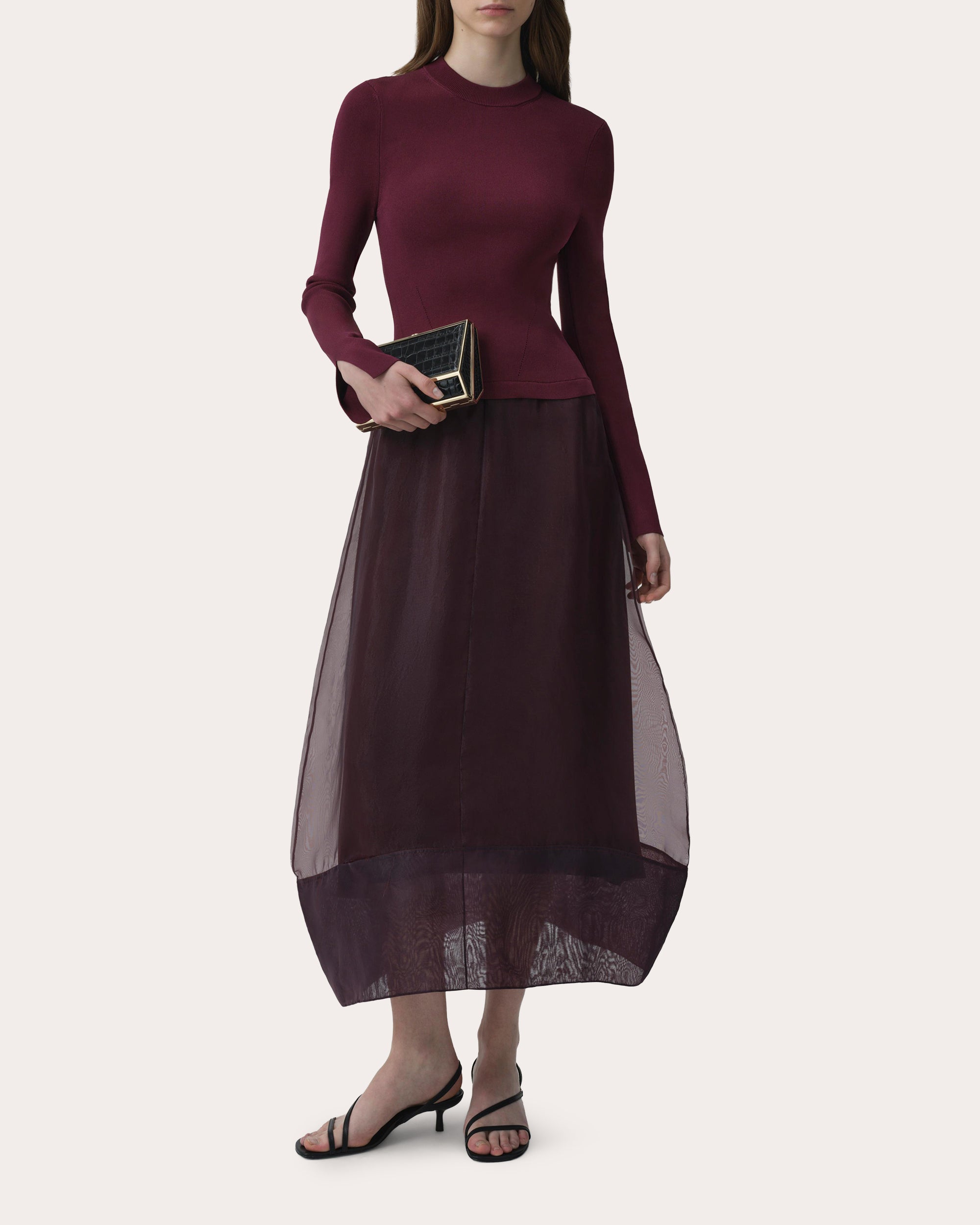 Maril Knit Organza Combo Midi Dress
