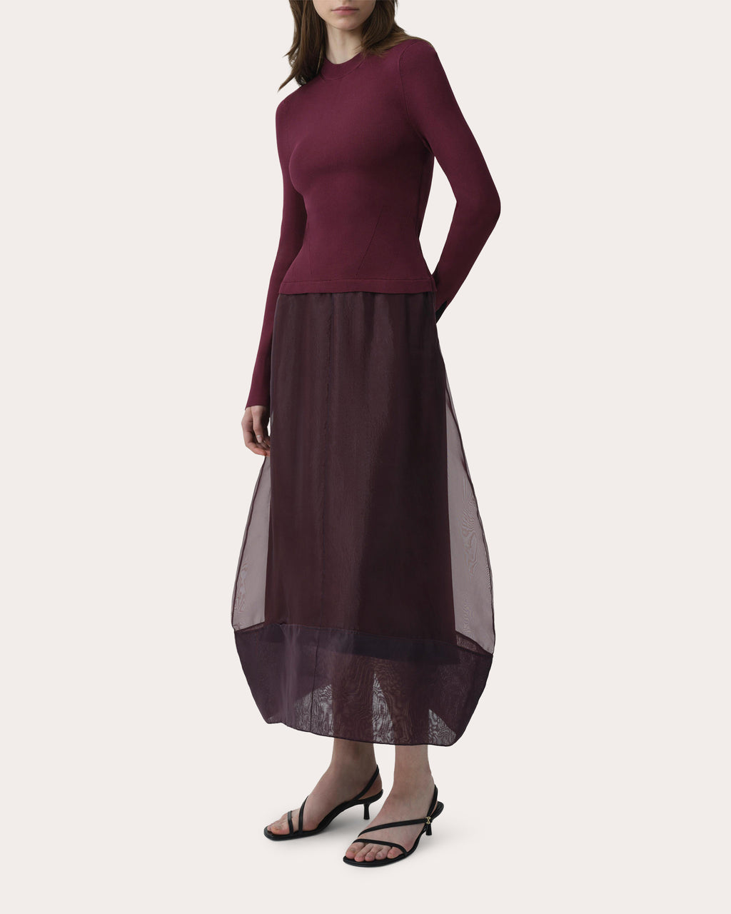 Maril Knit Organza Combo Midi Dress