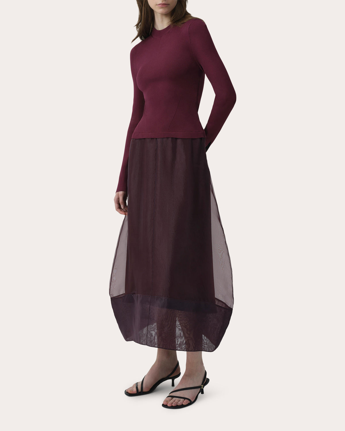 Maril Knit Organza Combo Midi Dress