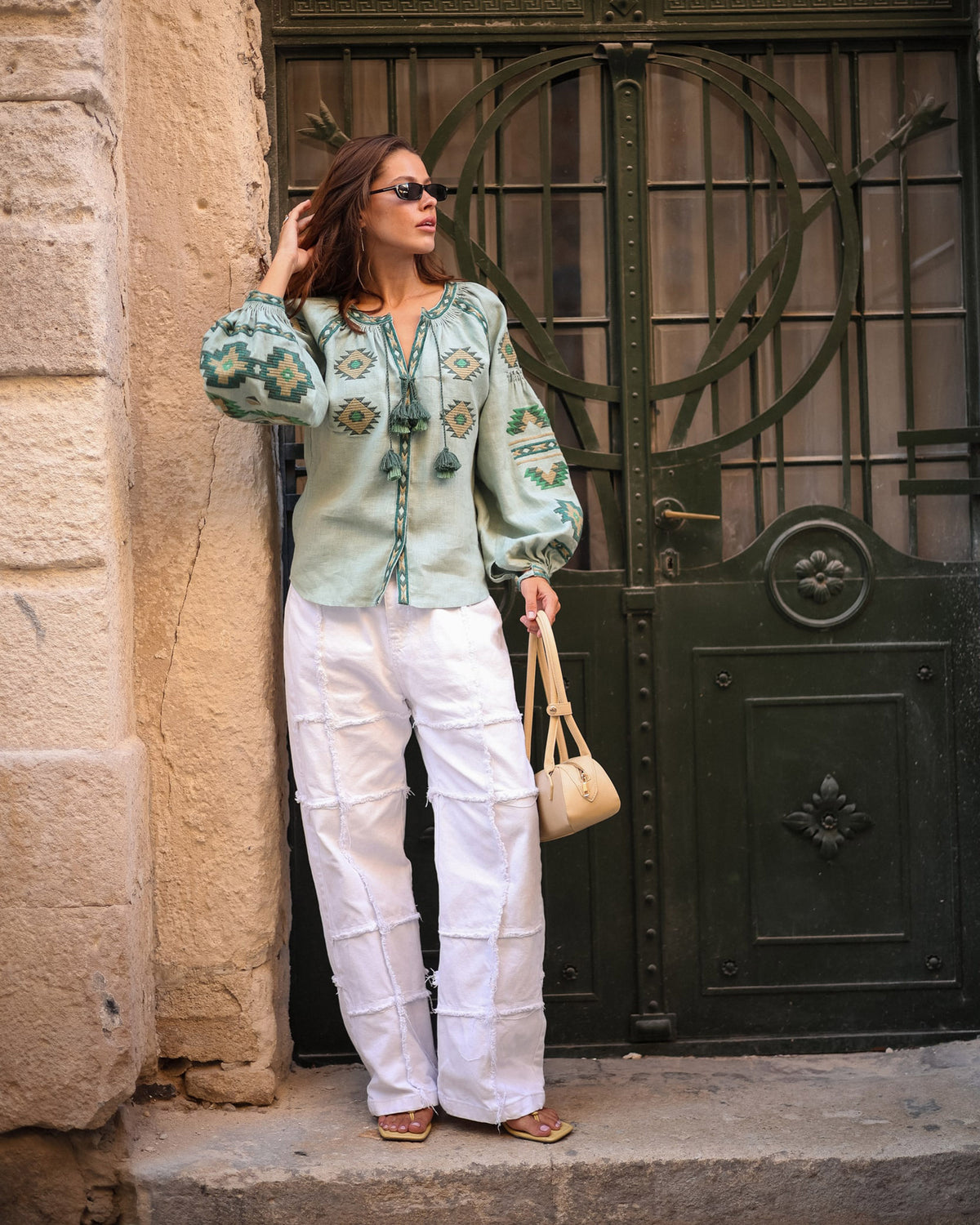 Rombé Geometric Embroidered Linen Blouse