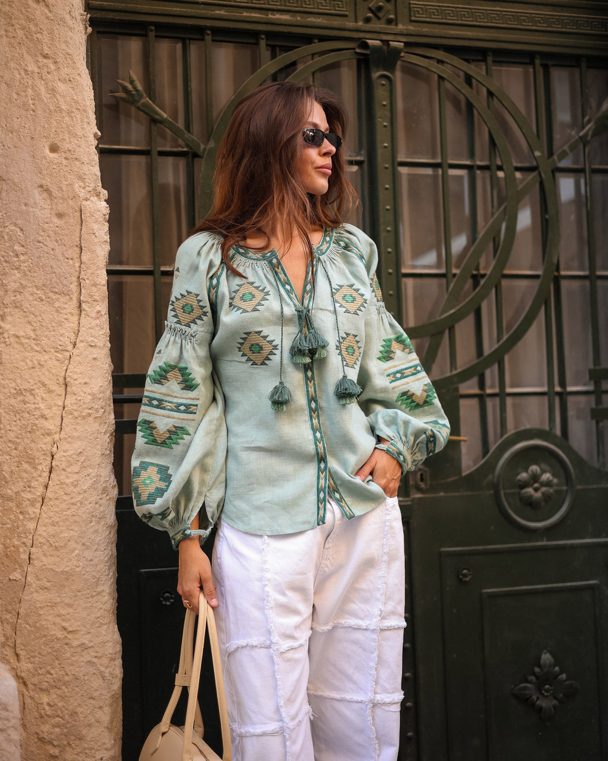 Rombé Geometric Embroidered Linen Blouse