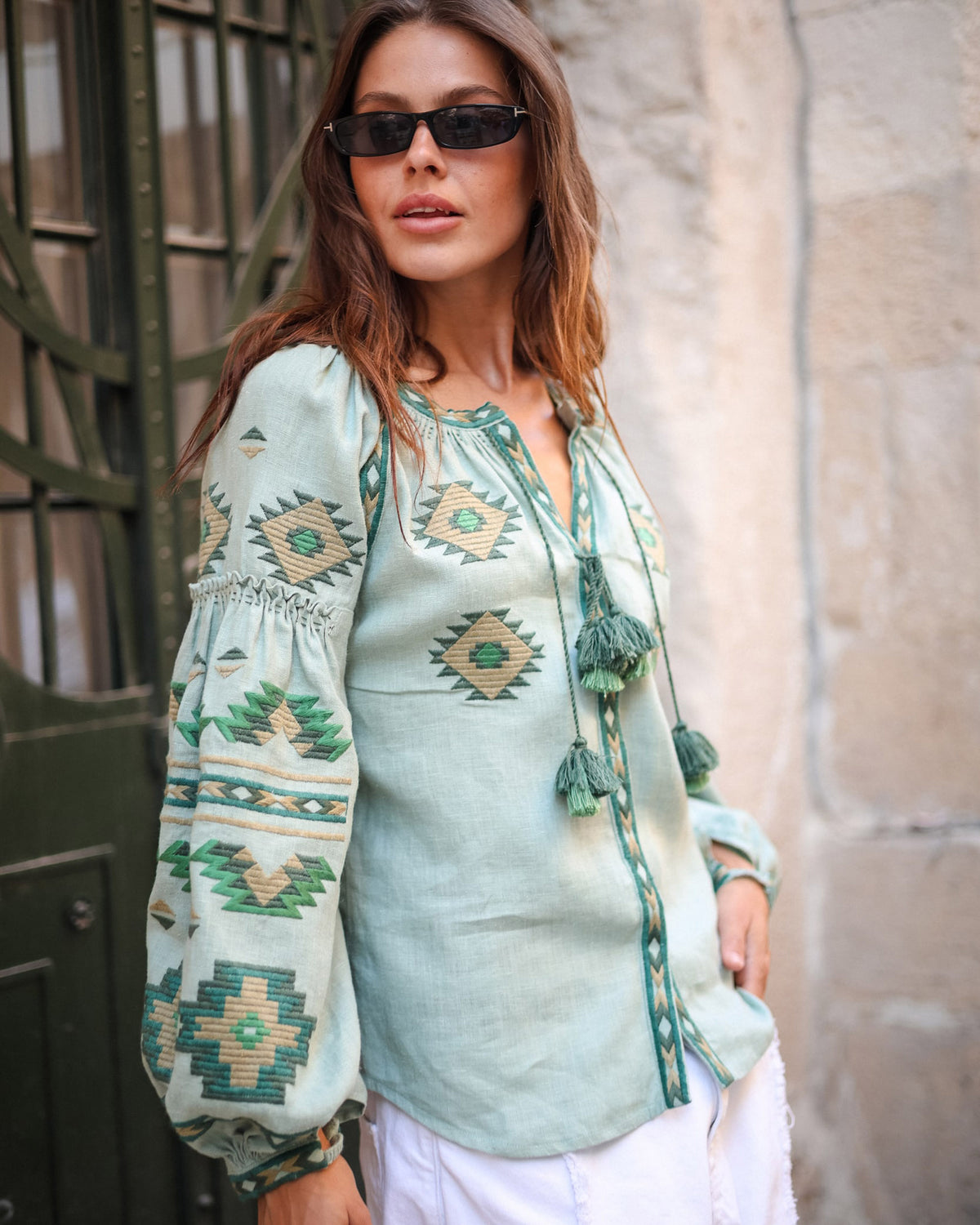 Rombé Geometric Embroidered Linen Blouse