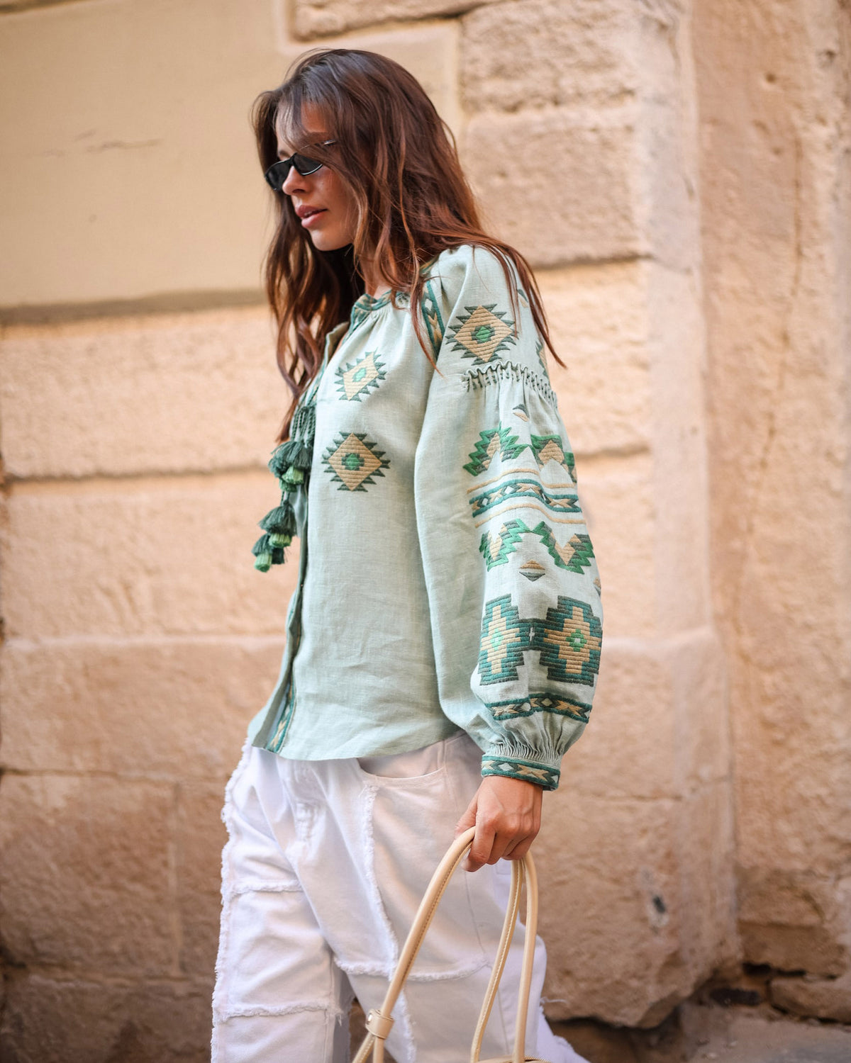 Rombé Geometric Embroidered Linen Blouse