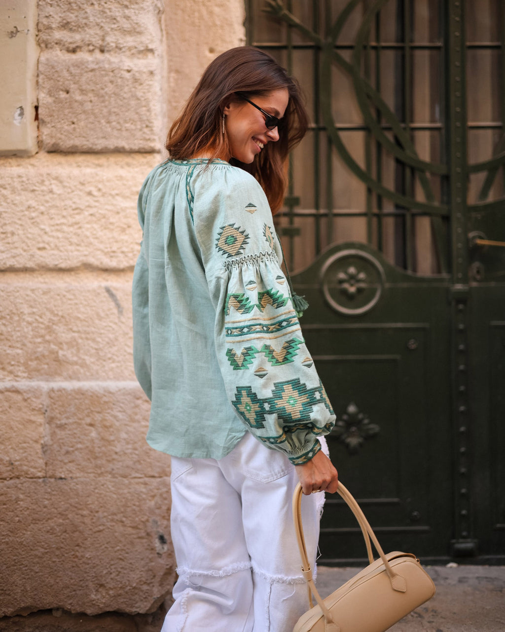Rombé Geometric Embroidered Linen Blouse