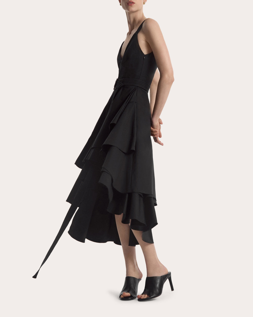 Cotton Poplin Asymmetric Tiered Midi Dress