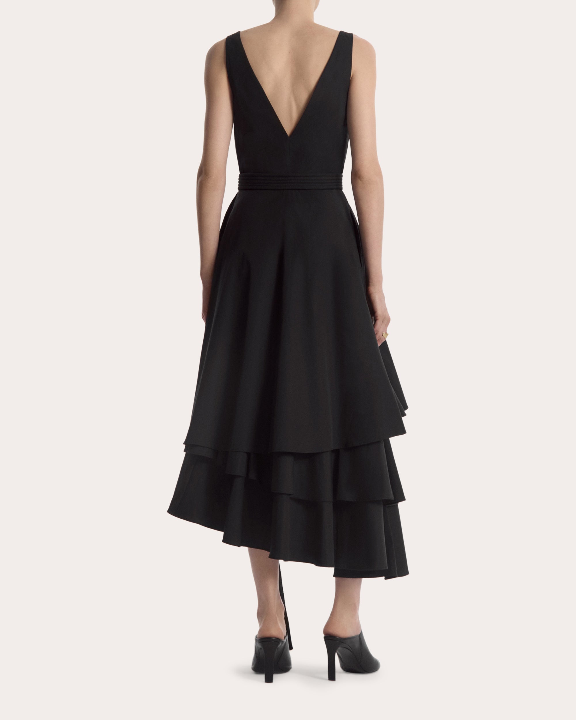 Cotton Poplin Asymmetric Tiered Midi Dress
