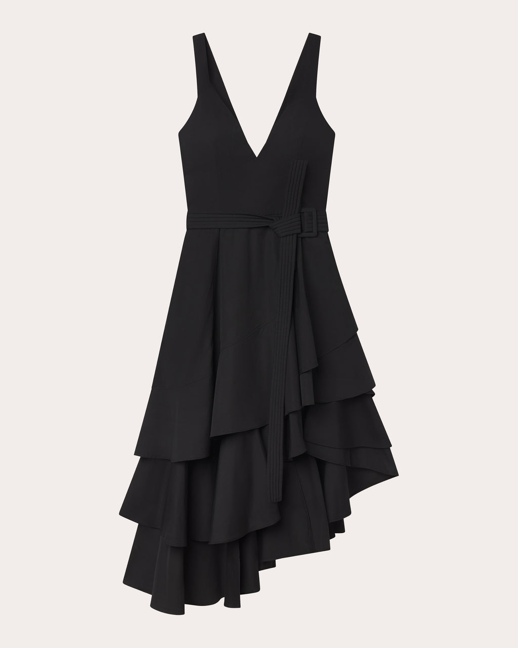 Cotton Poplin Asymmetric Tiered Midi Dress