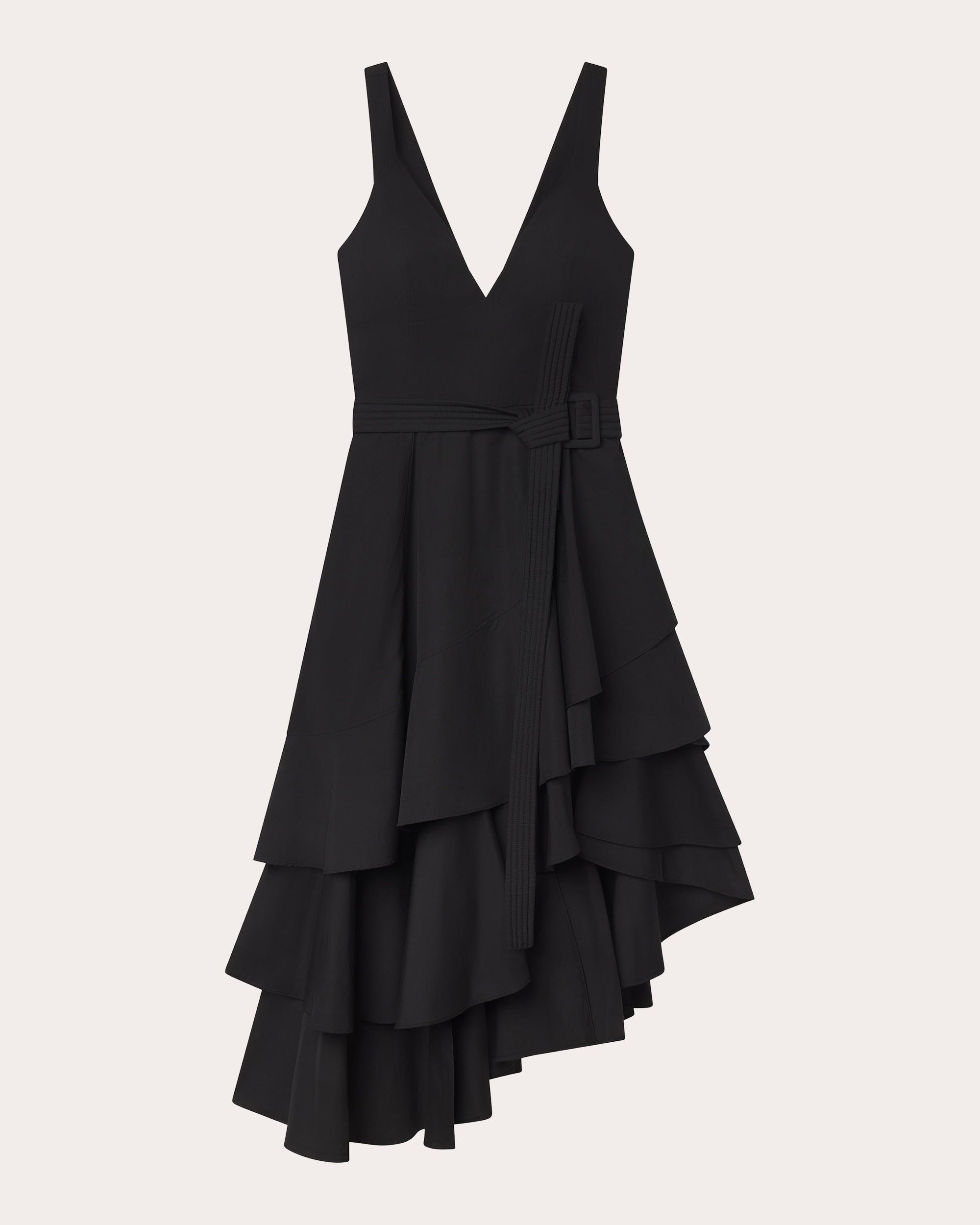 Cotton Poplin Asymmetric Tiered Midi Dress