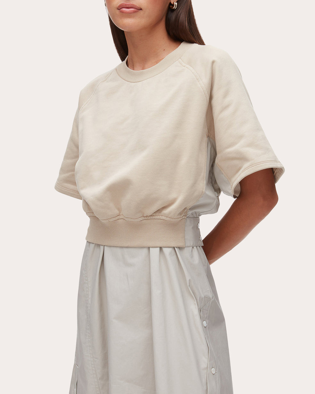 French Terry Poplin Combo Midi Dress