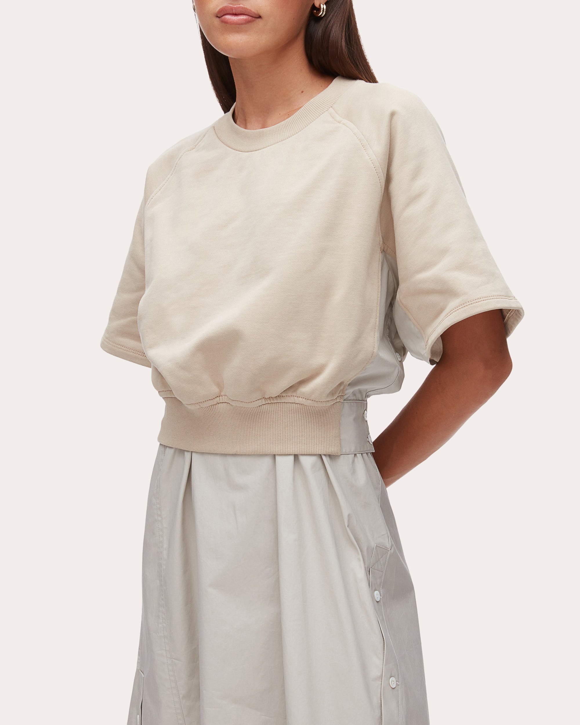 French Terry Poplin Combo Midi Dress