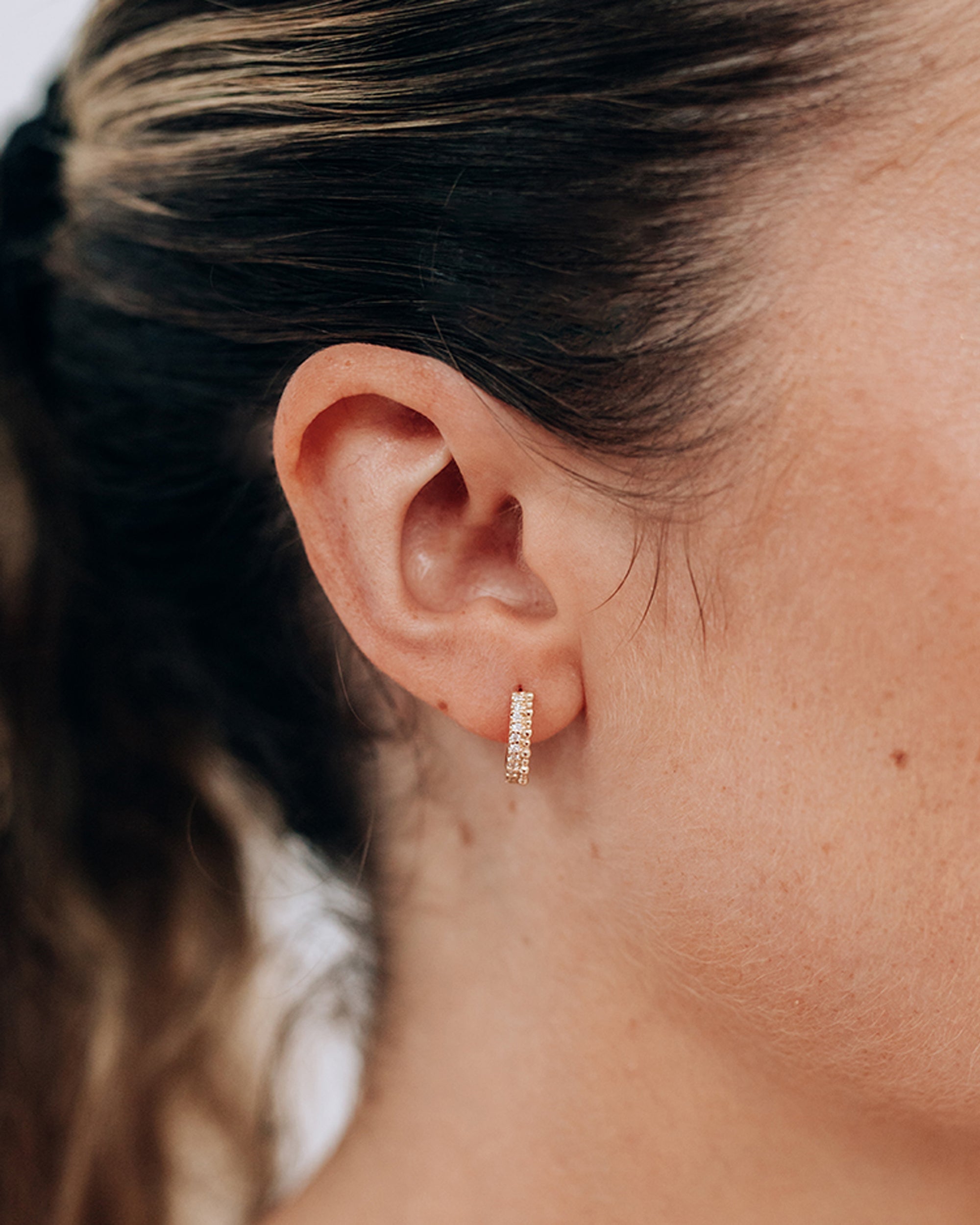 Diamond Dew Drop Pavé Double Huggie Earrings