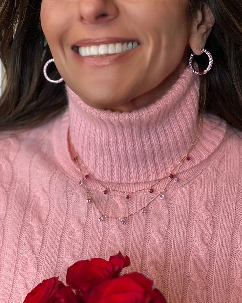 Large Three-Sided 18K Gold Sapphire Hoop Earrings