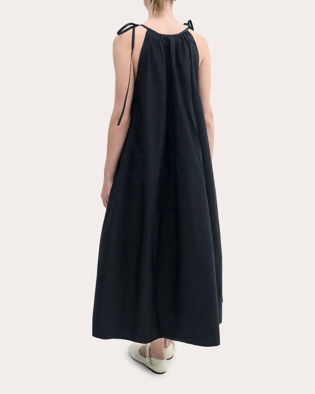 Cotton Poplin Gathered Midi Dress