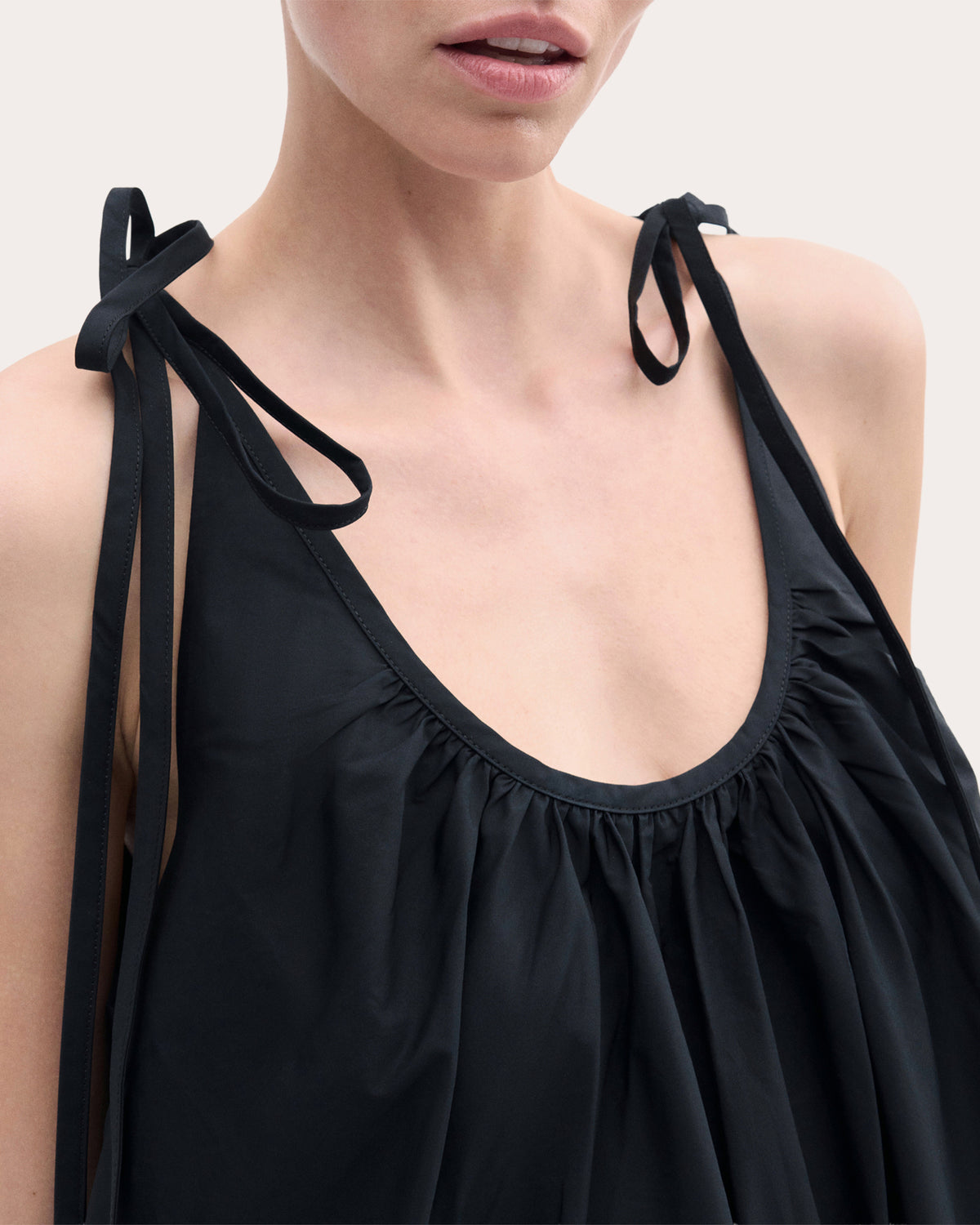 Cotton Poplin Gathered Midi Dress