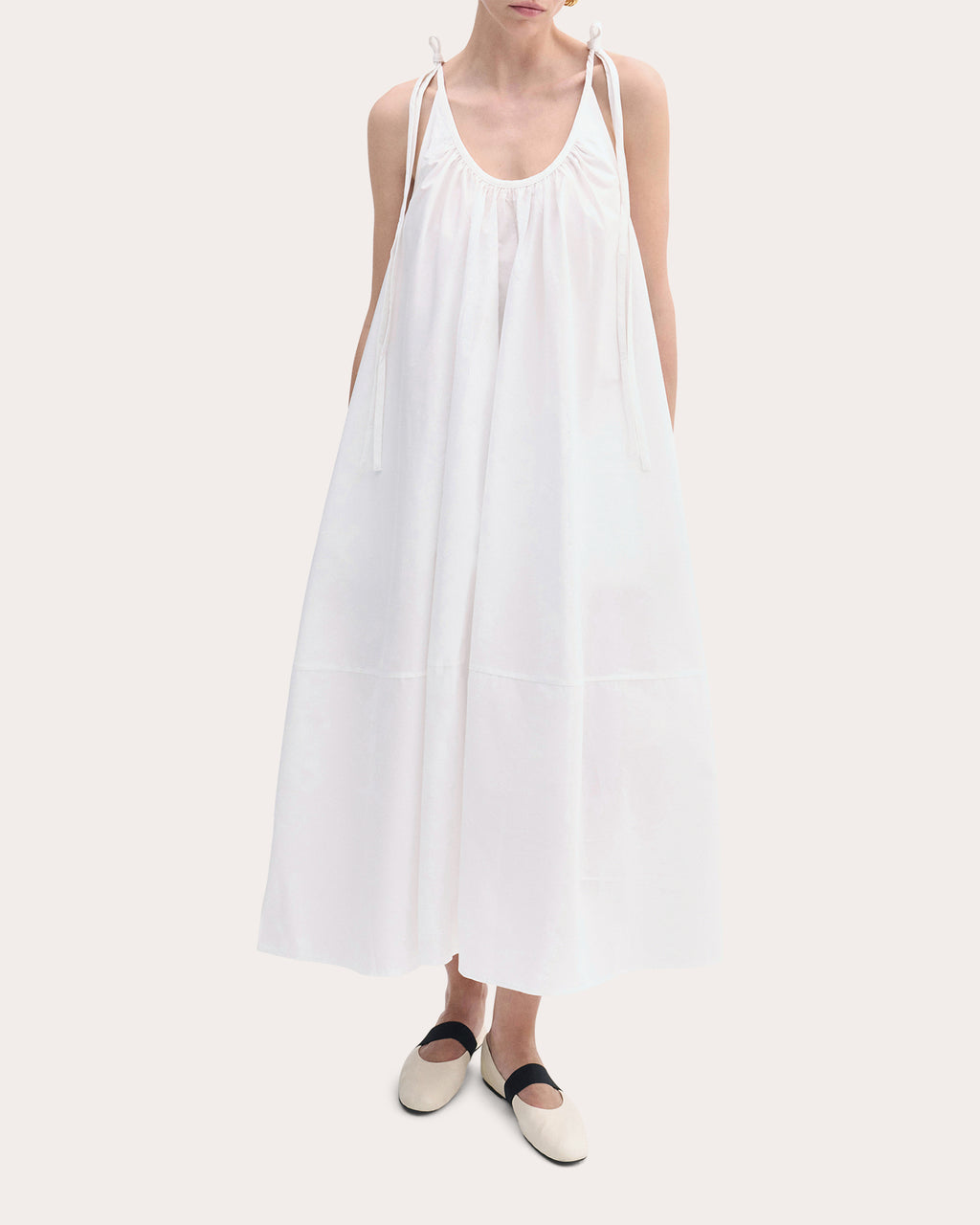 Cotton Poplin Gathered Midi Dress