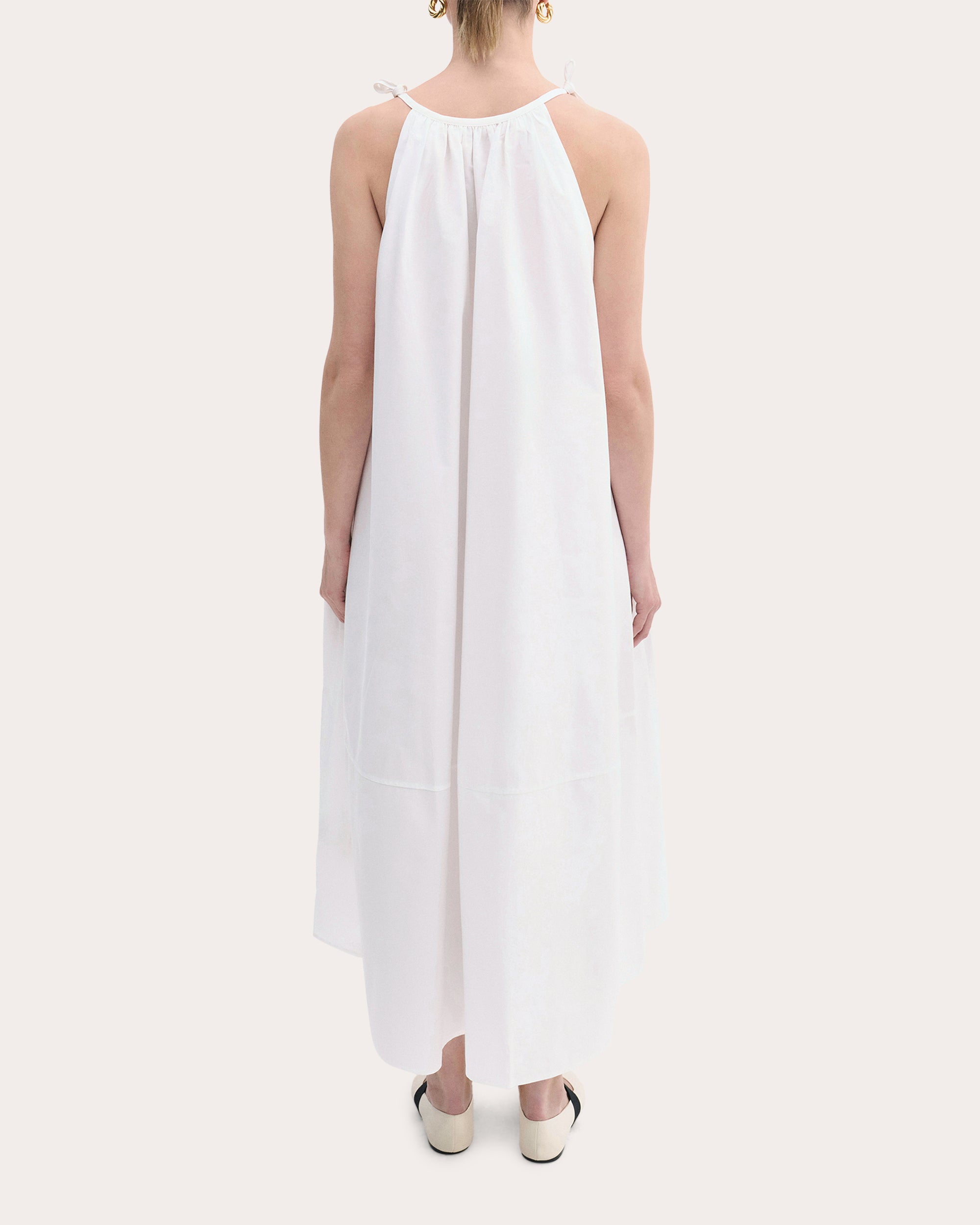 Cotton Poplin Gathered Midi Dress