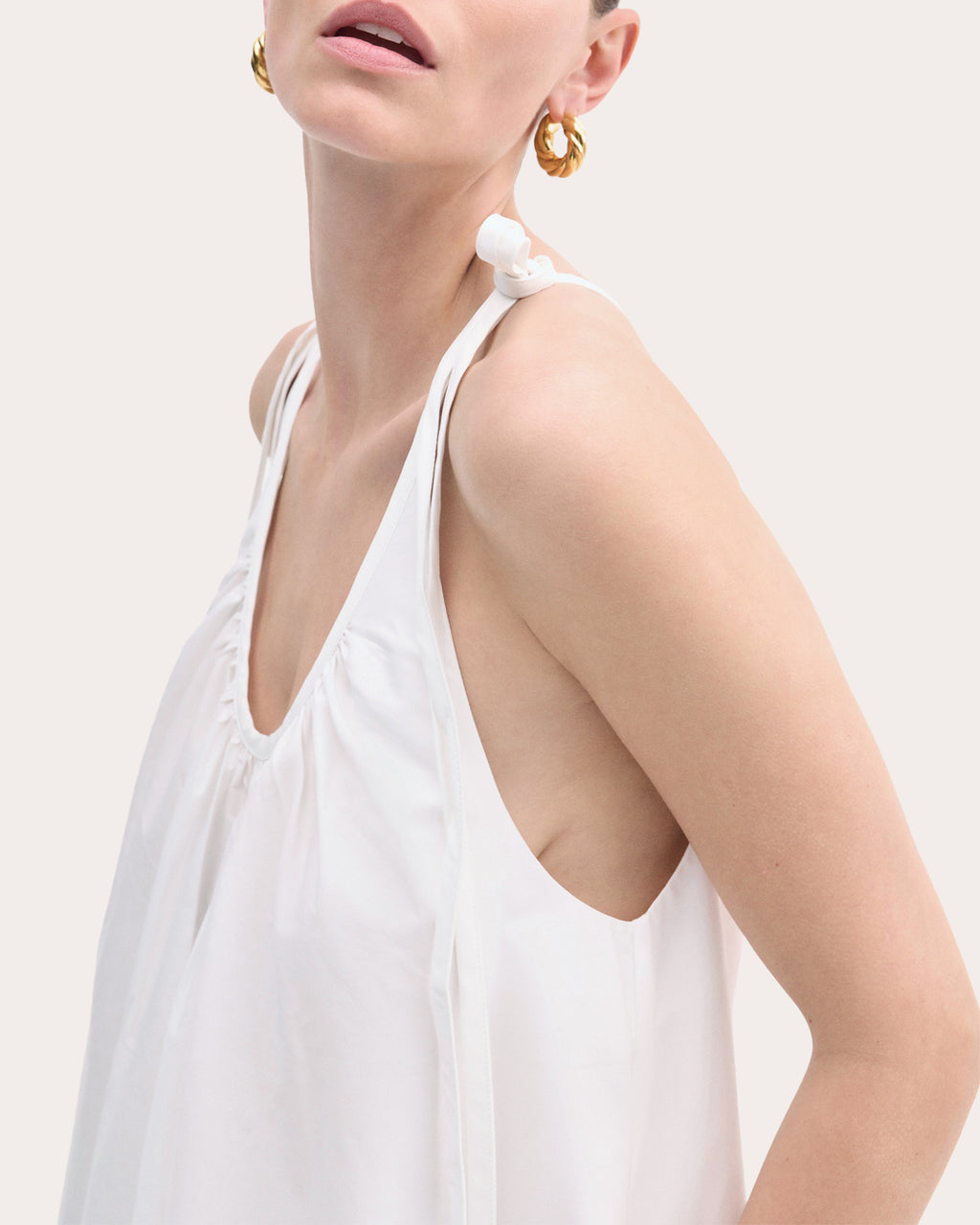 Cotton Poplin Gathered Midi Dress