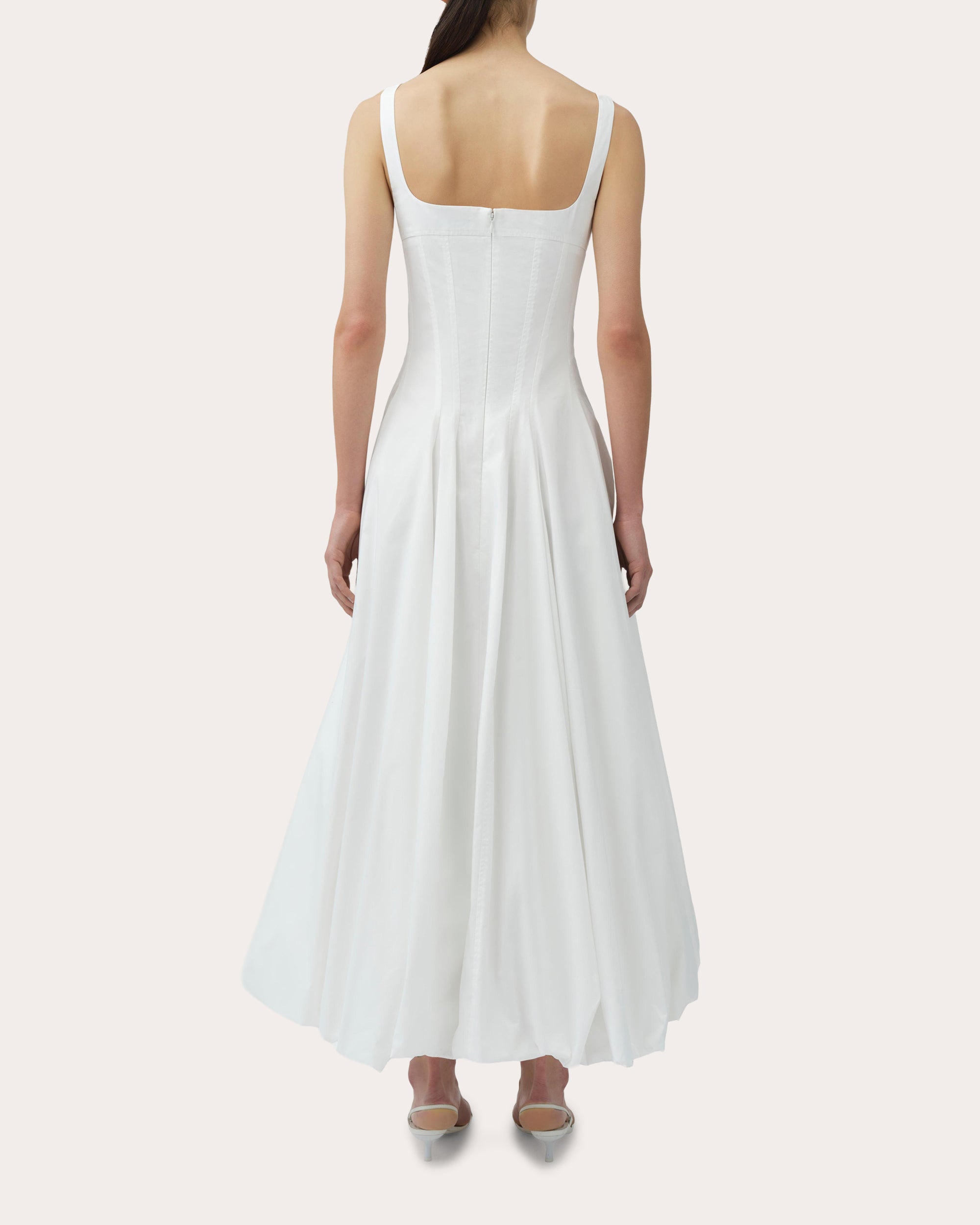 akoya ruched midi dress Analise Seashell Linen Bustier Midi Dress