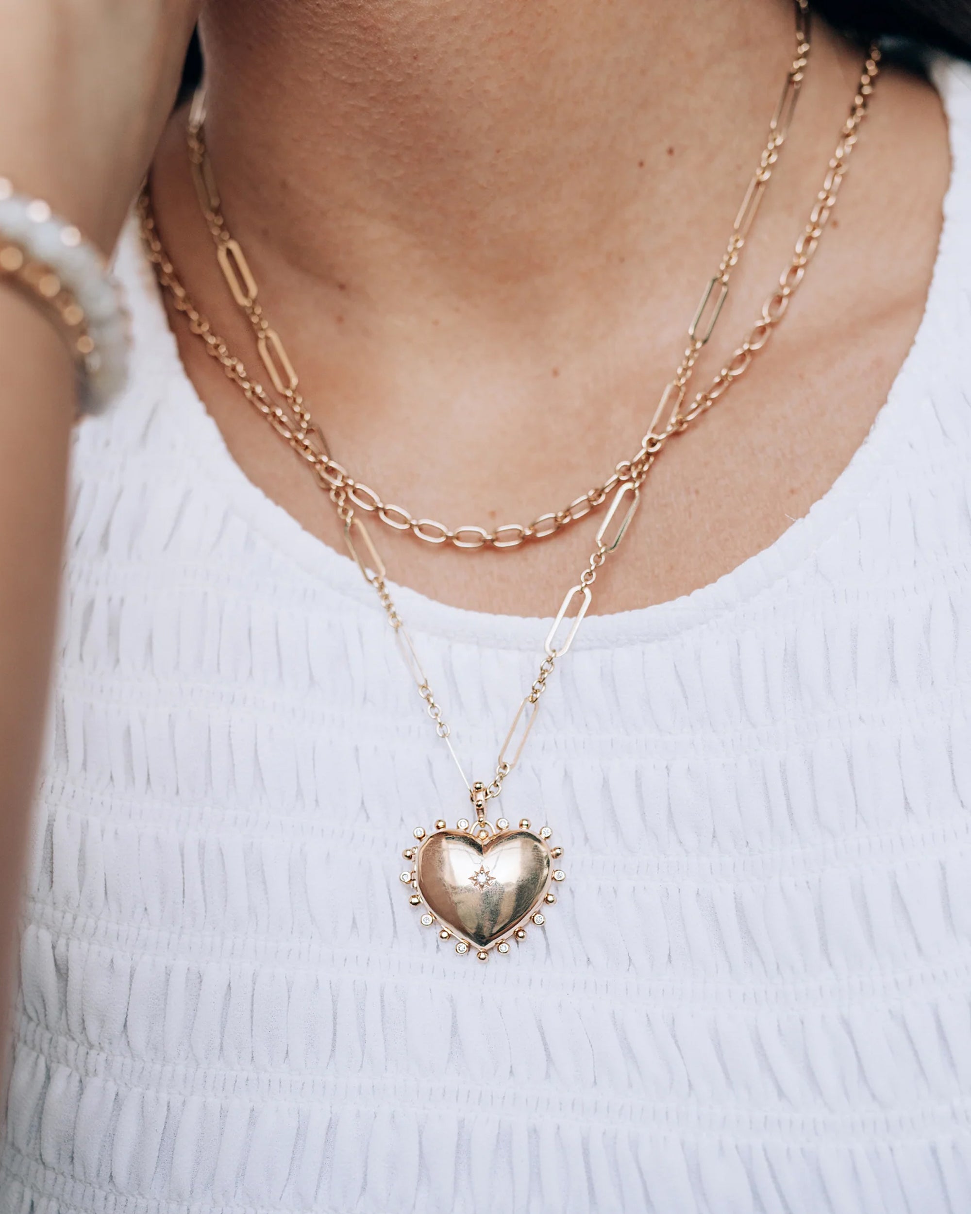 Diamond & 14k Gold Dew Drop Large Heart Locket