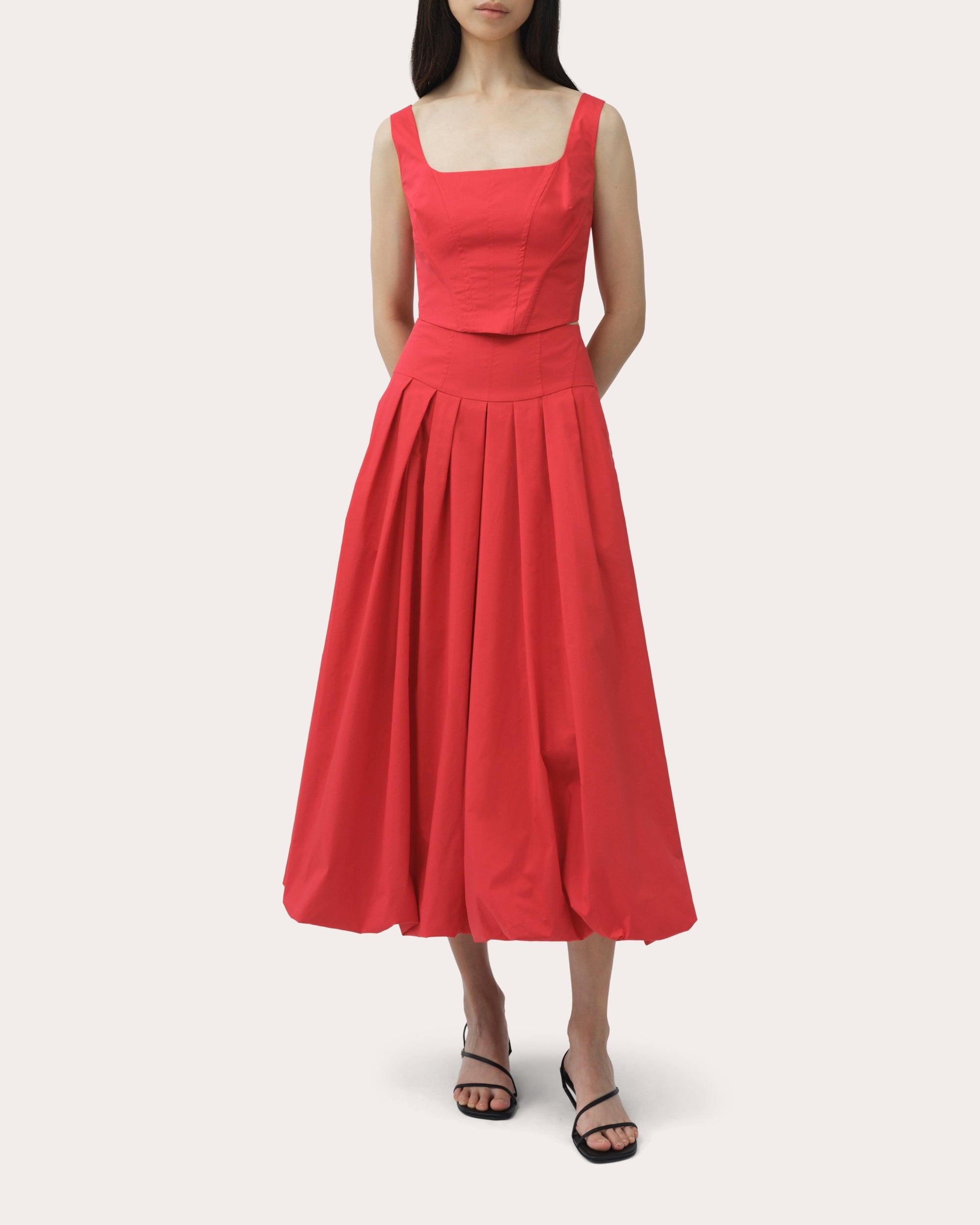 Winsor Pleated Cotton Poplin Midi Skirt