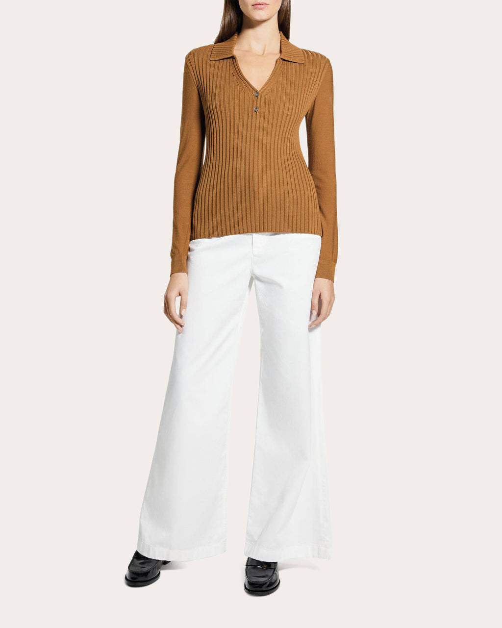 Ribbed Wool Collared Polo Sweater