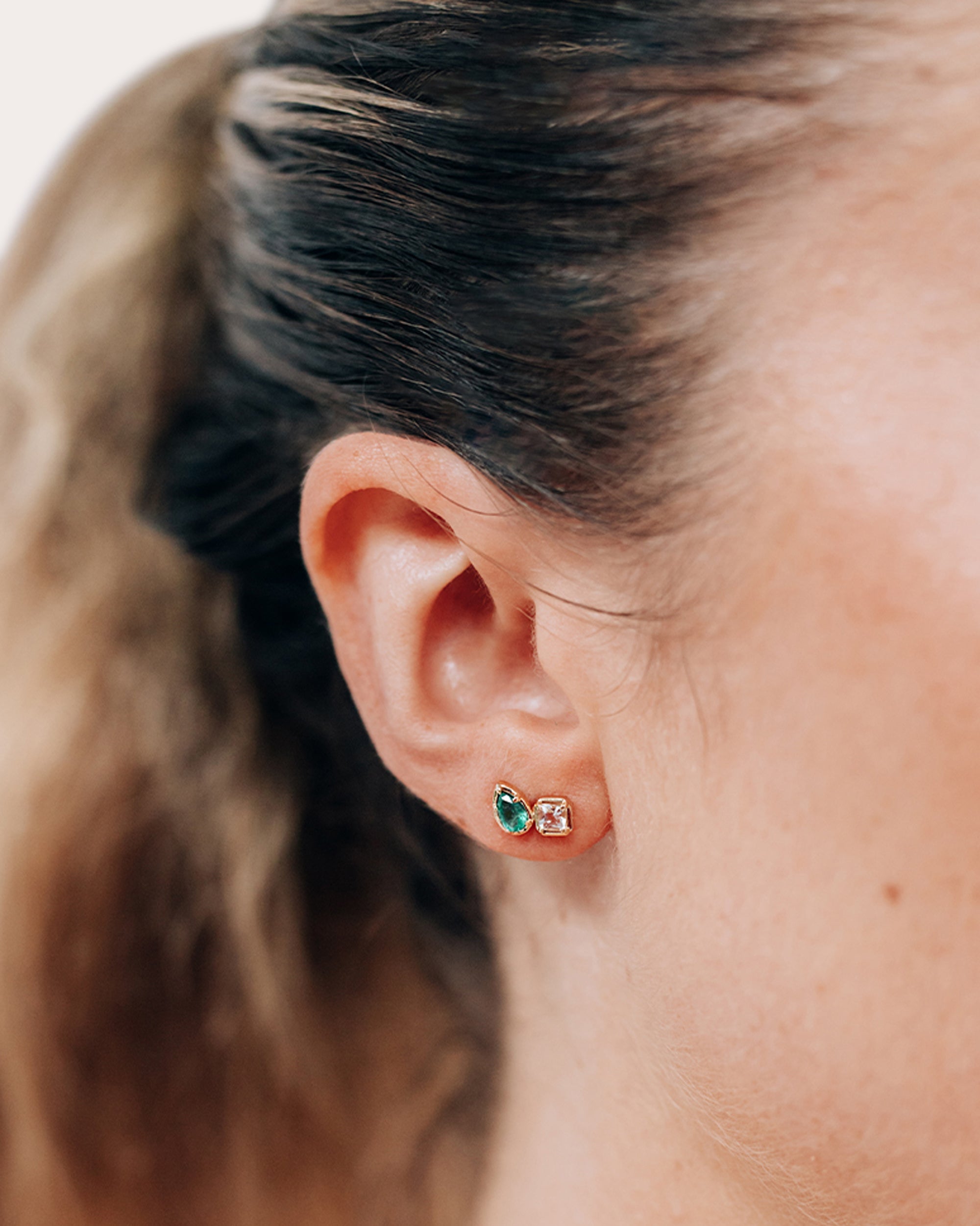 Emerald & Topaz Mélia Toi et Moi Stud Earrings