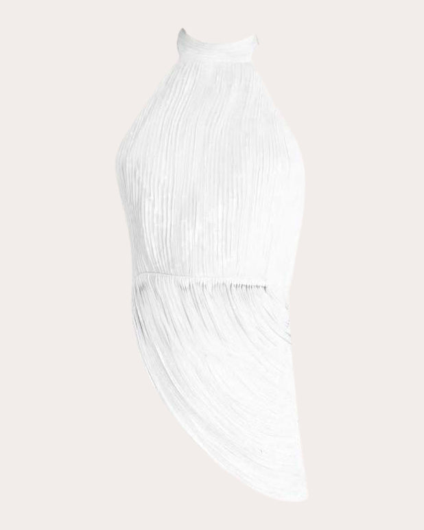 Elo Draped Silk Fringe Halter Top