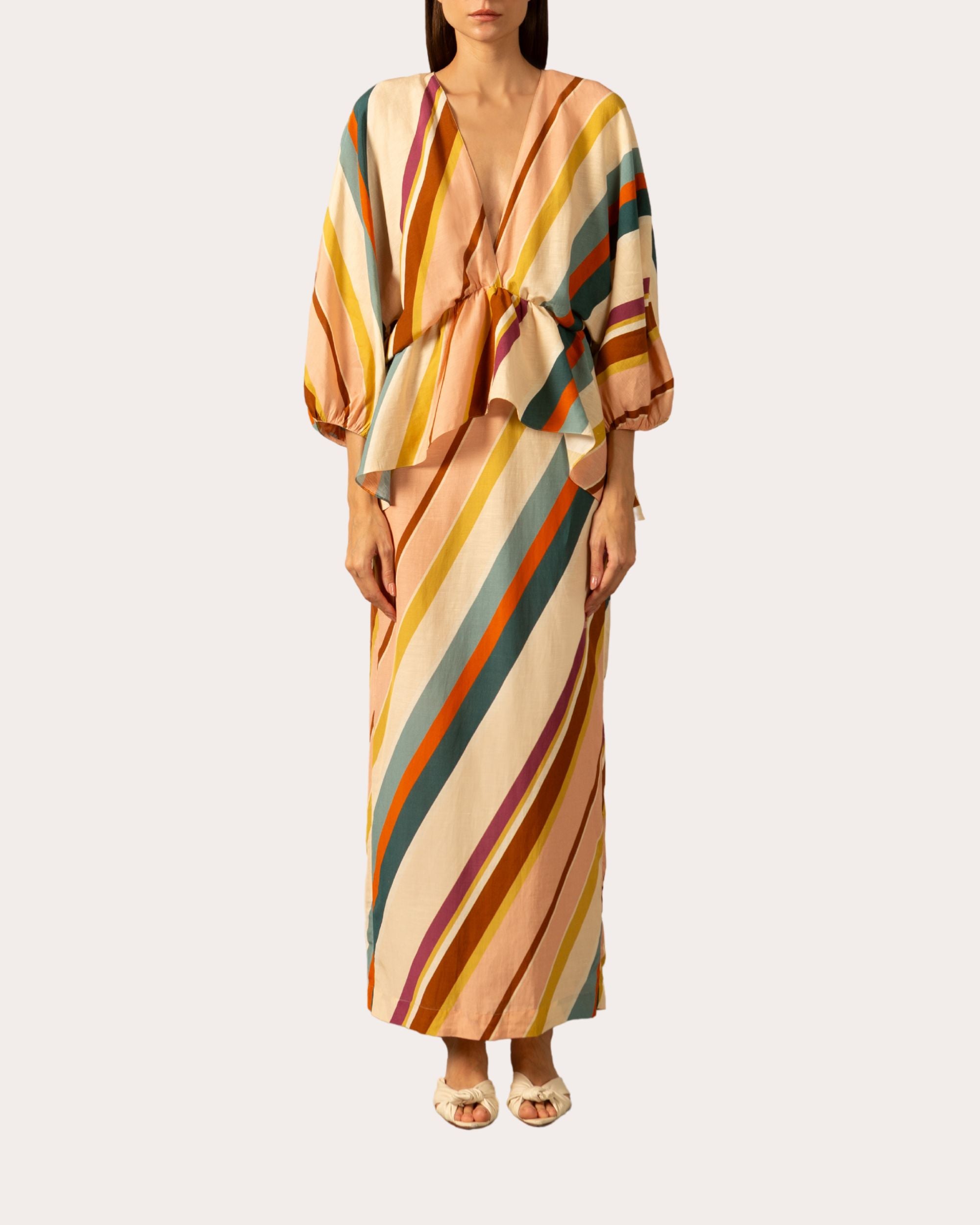 Stripe Peplum Midi Dress