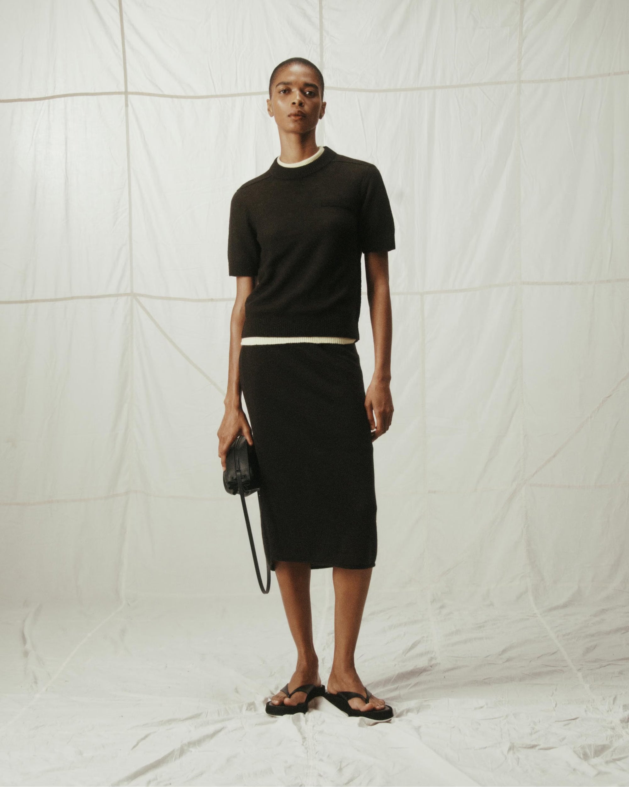 Sheer Wool Knit Layered Midi Skirt