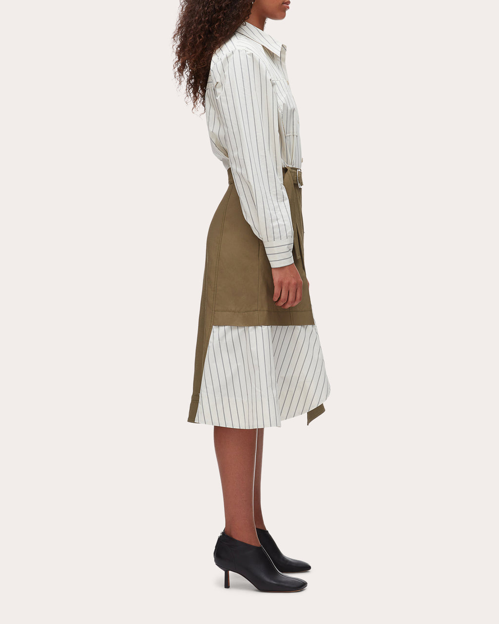 Stripe Poplin Twill Combo Cargo Shirt Dress