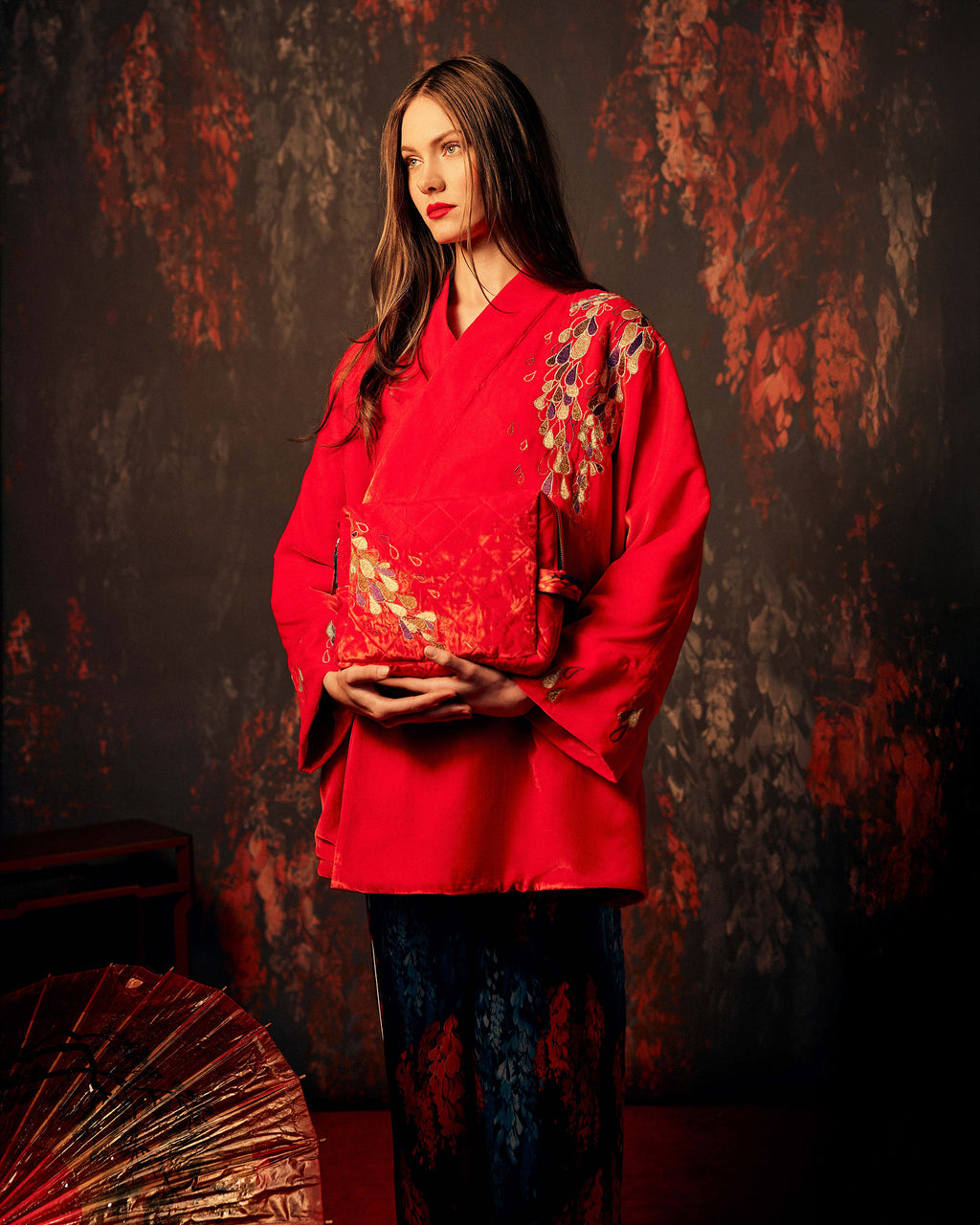 Hanten Embroidered Velvet Wrap Jacket