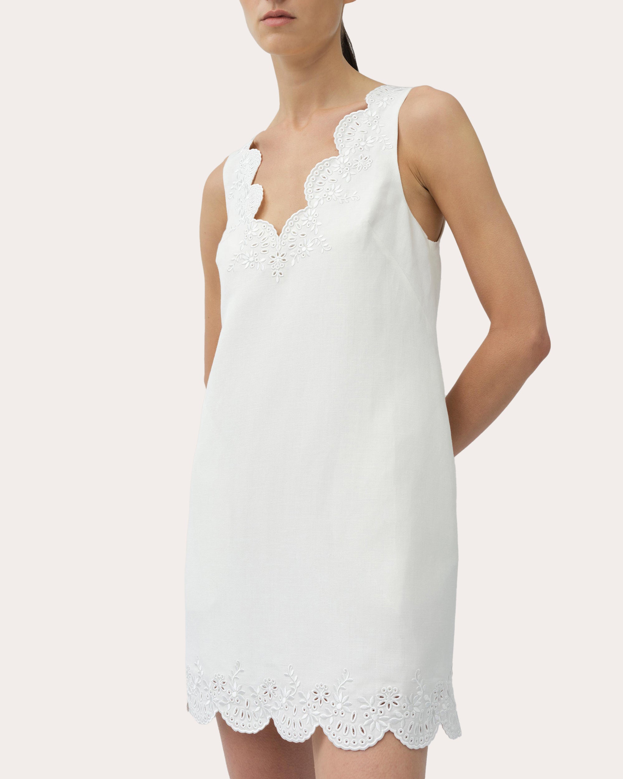 embroidered linen mini dress Women's Bohemian Linen-Blend Mini Dress + Embroidery