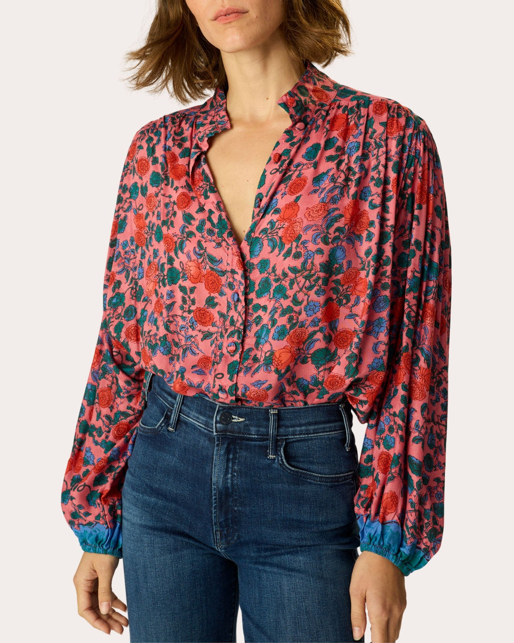Iris Floral Button-Up Peasant Top