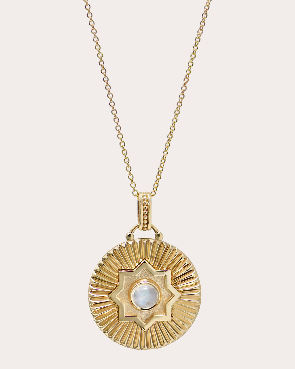 Moonstone Aztec Ripple Medallion Necklace