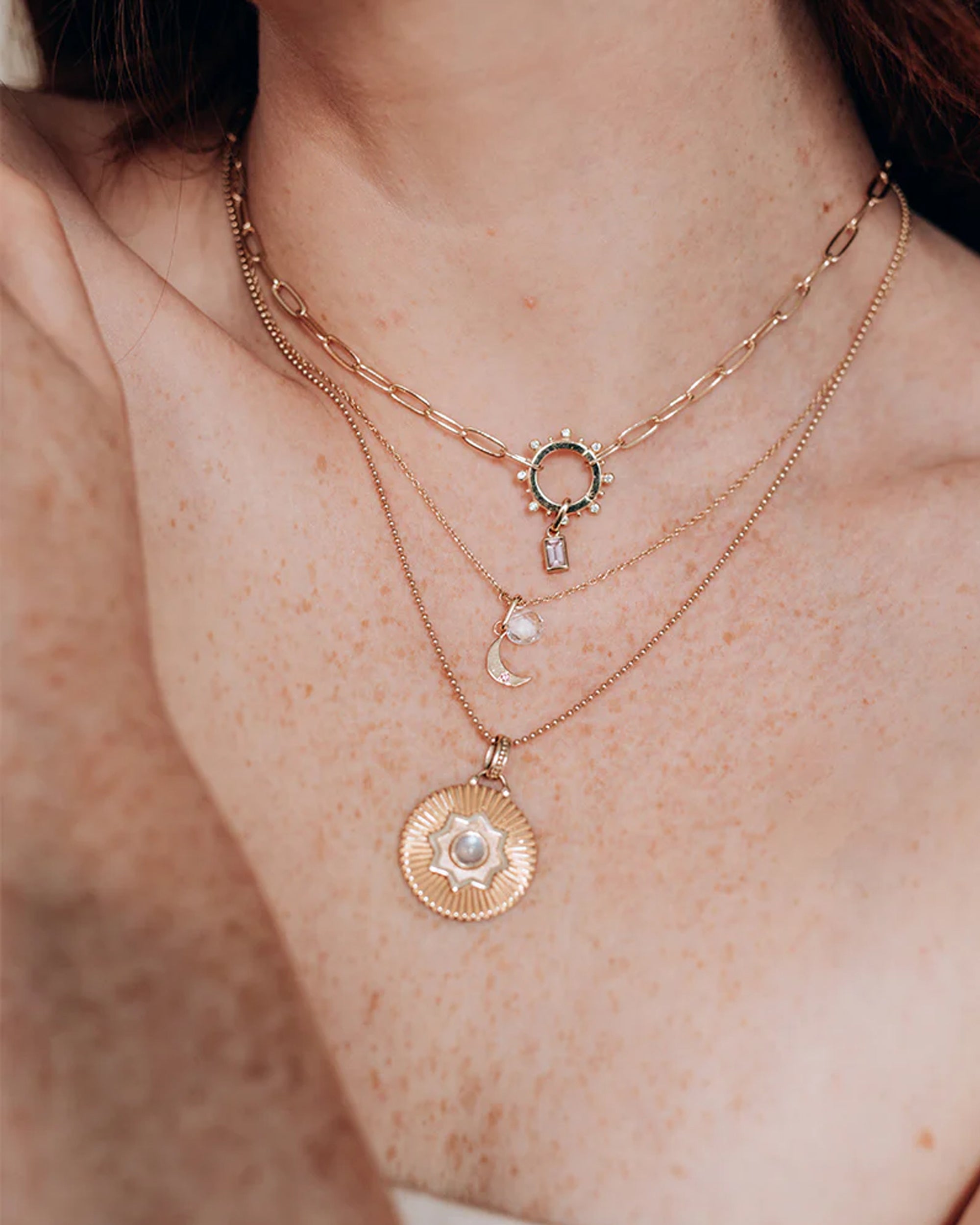 Moonstone Aztec Ripple Medallion Necklace