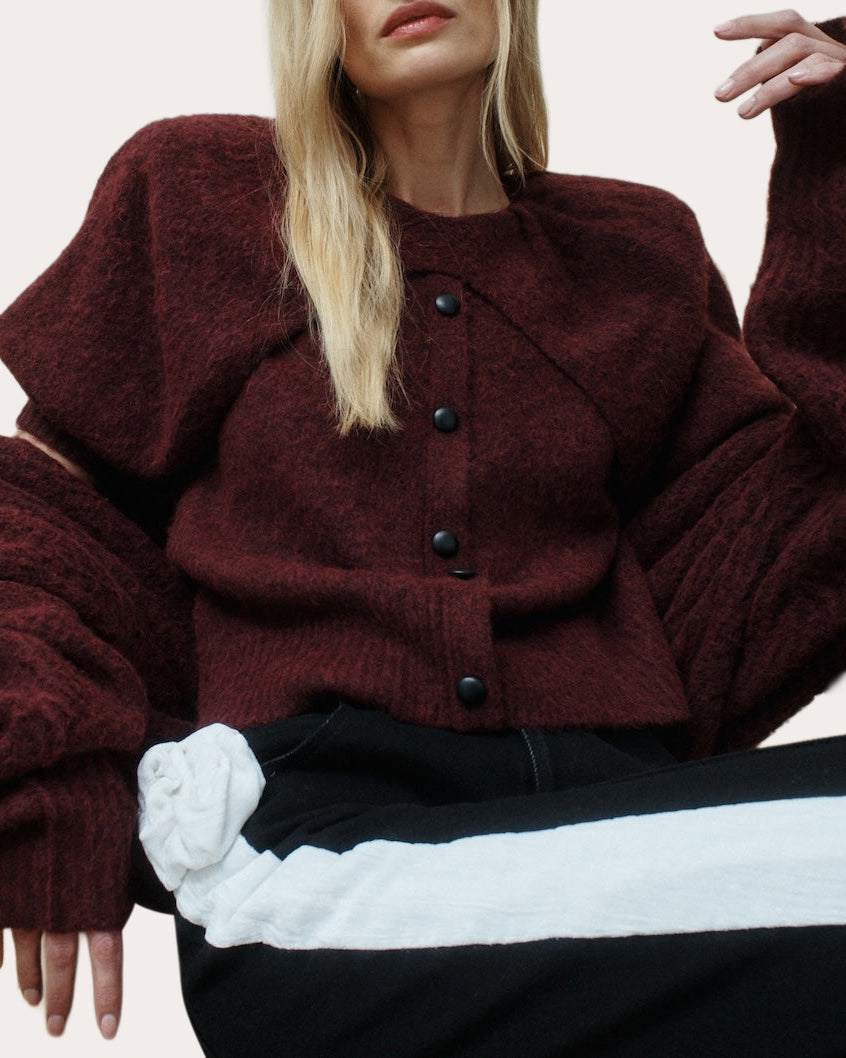 Fritz Puff-Sleeve Shawl Sweater
