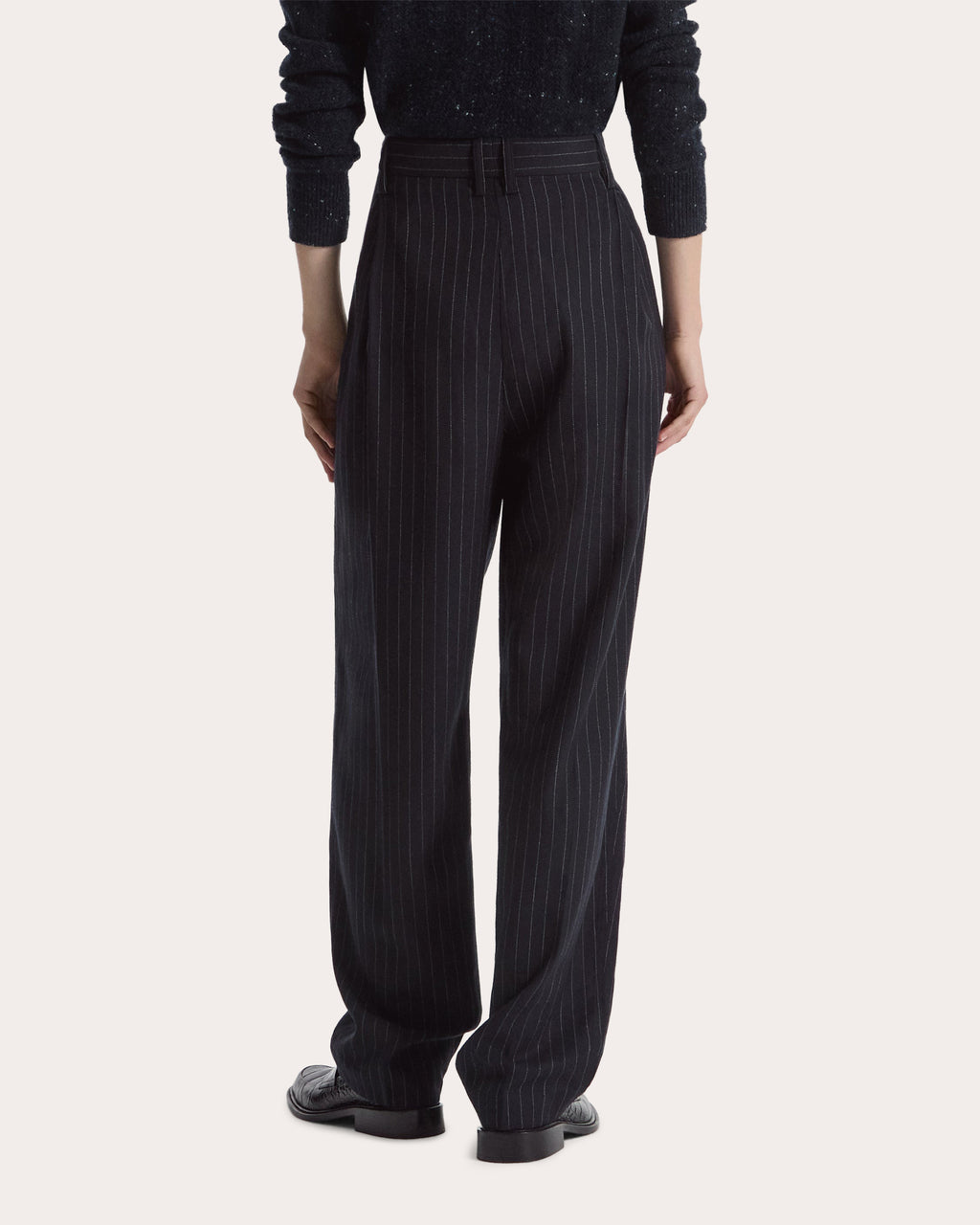 Pinstripe Wool Pleated Wide-Leg Trousers
