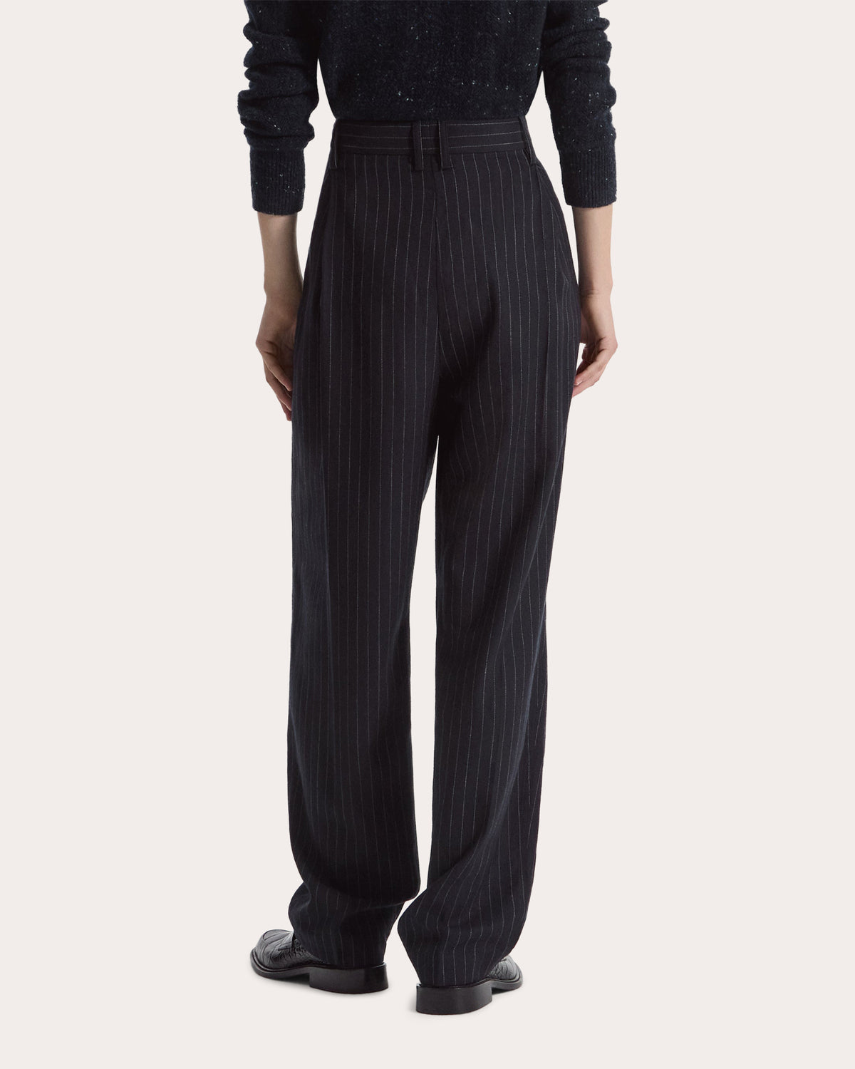 Pinstripe Wool Pleated Wide-Leg Trousers