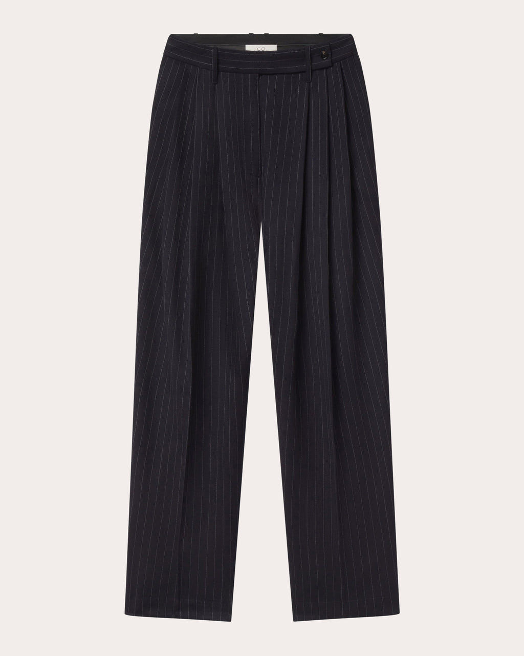 Pinstripe Wool Pleated Wide-Leg Trousers