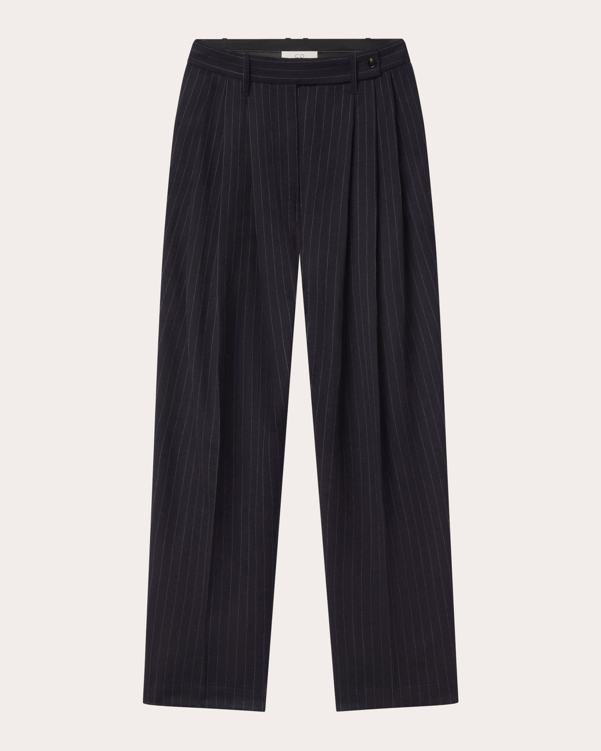 Pinstripe Wool Pleated Wide-Leg Trousers